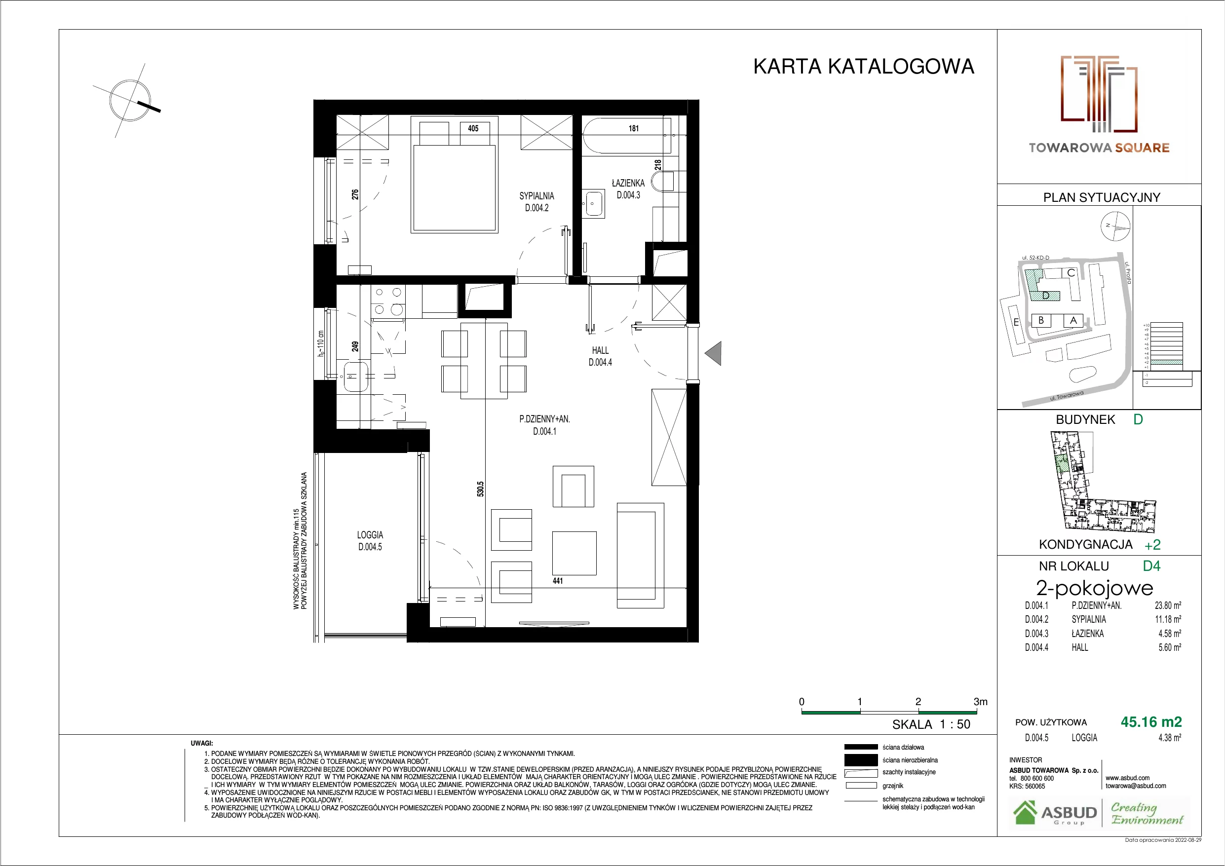 Apartament 45,16 m², piętro 1, oferta nr D.004, Towarowa Square, Warszawa, Wola, Czyste, ul. Towarowa