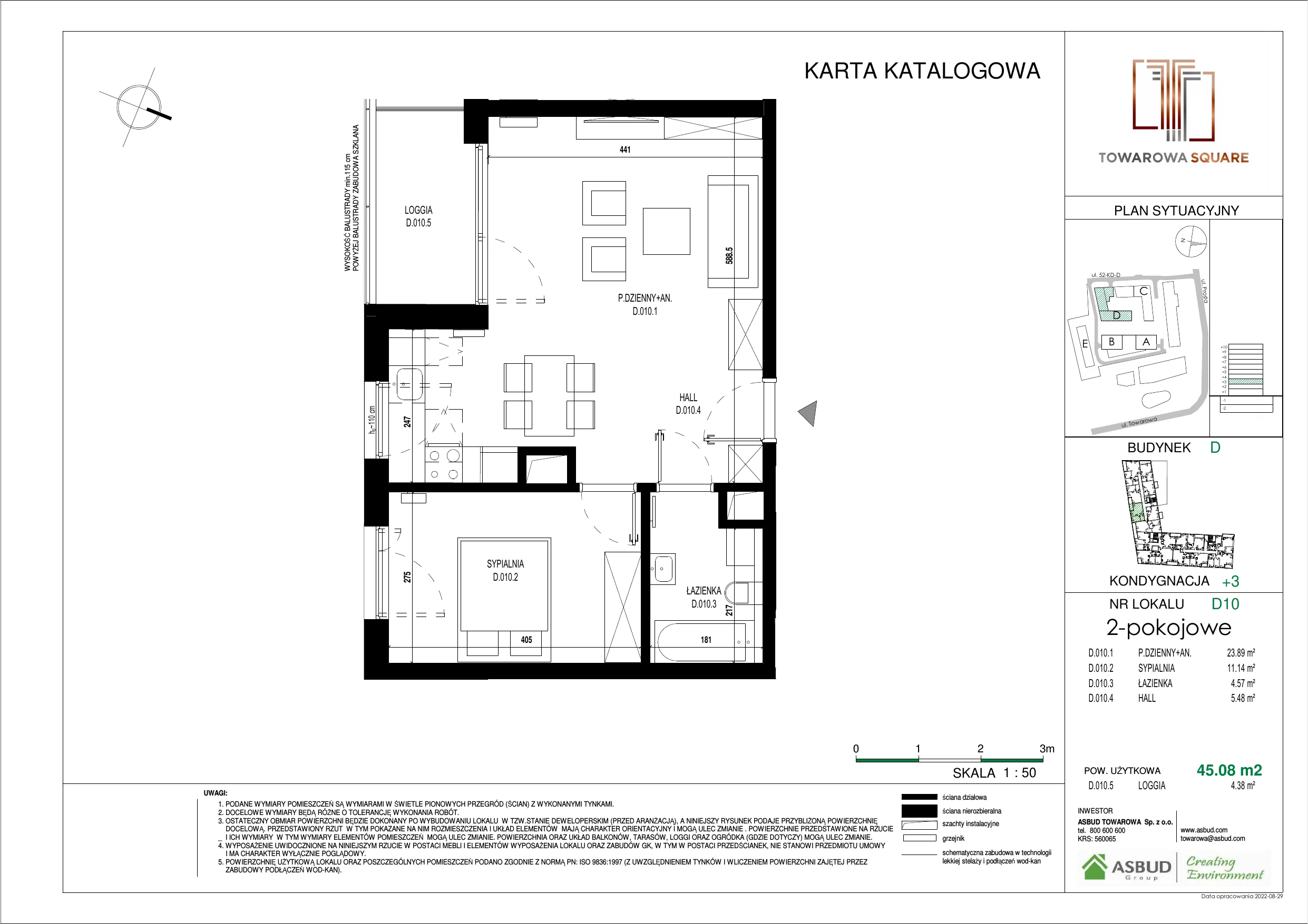 Apartament 45,08 m², piętro 2, oferta nr D.010, Towarowa Square, Warszawa, Wola, Czyste, ul. Towarowa