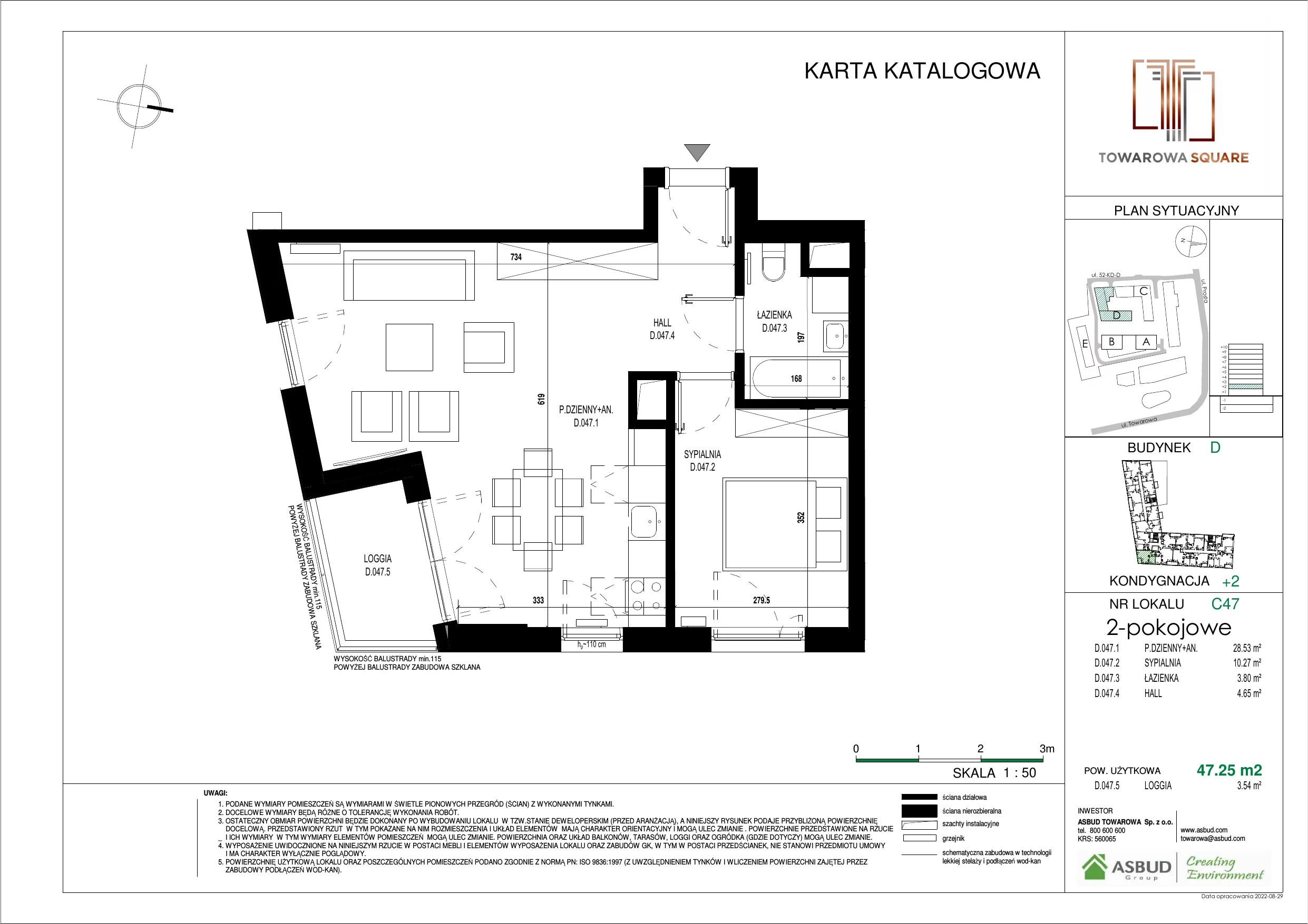 Apartament 47,25 m², piętro 1, oferta nr D.047, Towarowa Square, Warszawa, Wola, Czyste, ul. Towarowa