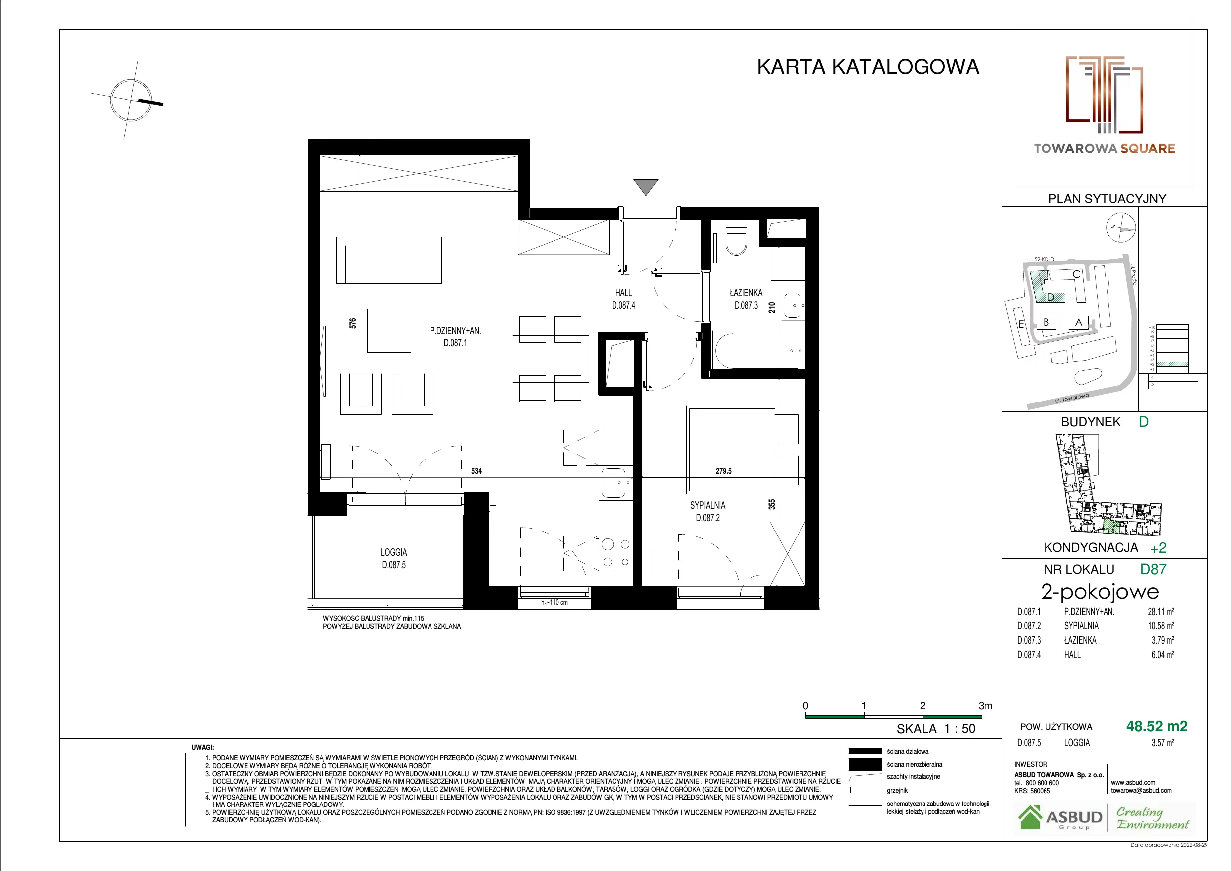 Apartament 48,52 m², piętro 1, oferta nr D.087, Towarowa Square, Warszawa, Wola, Czyste, ul. Towarowa