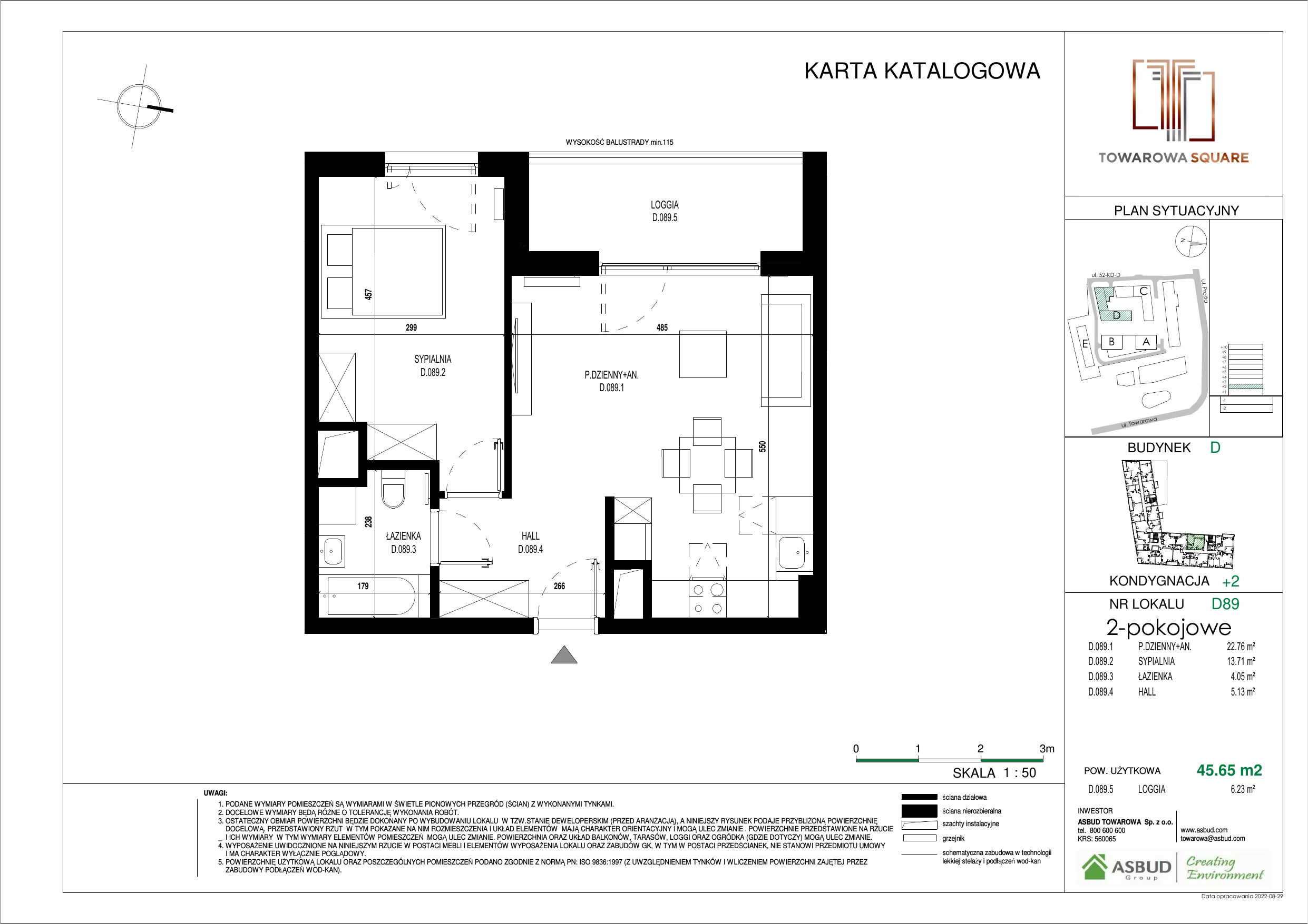 Apartament 45,65 m², piętro 1, oferta nr D.089, Towarowa Square, Warszawa, Wola, Czyste, ul. Towarowa