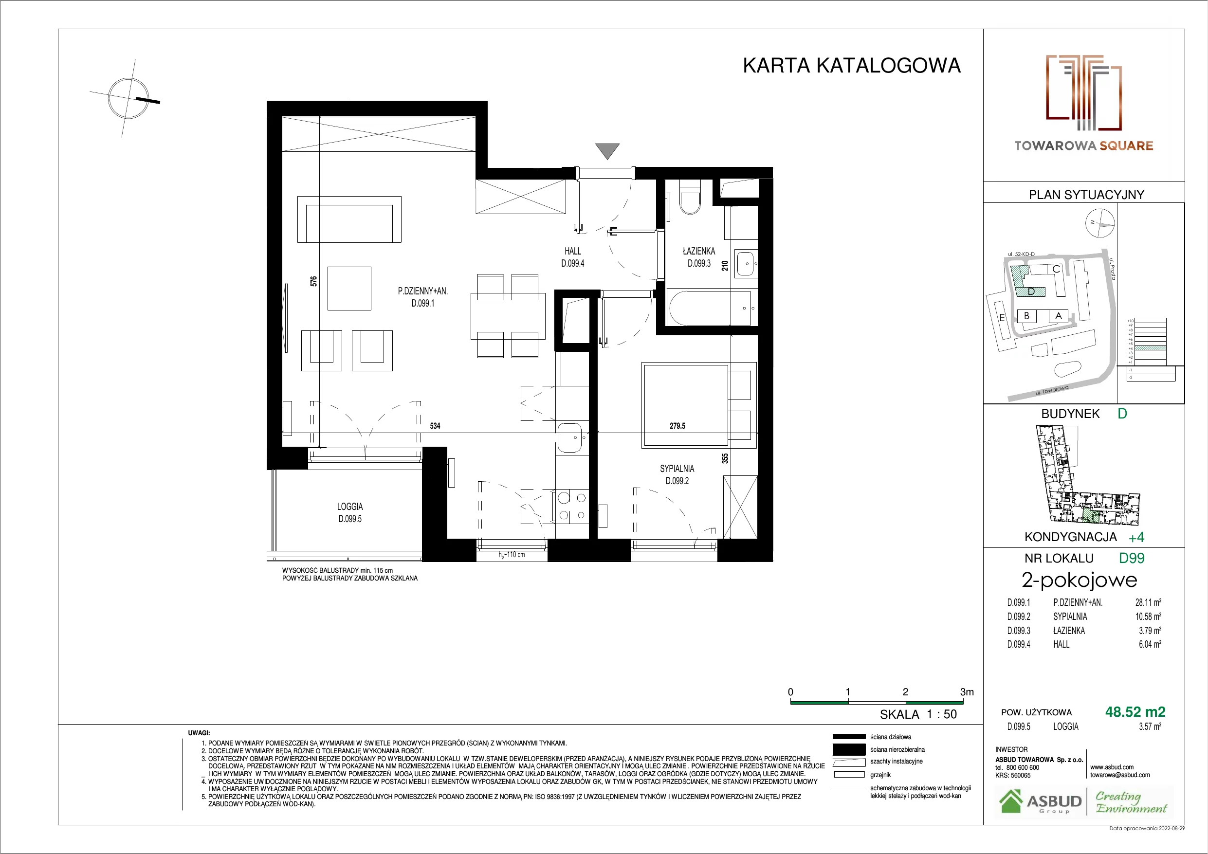 Apartament 48,52 m², piętro 3, oferta nr D.099, Towarowa Square, Warszawa, Wola, Czyste, ul. Towarowa