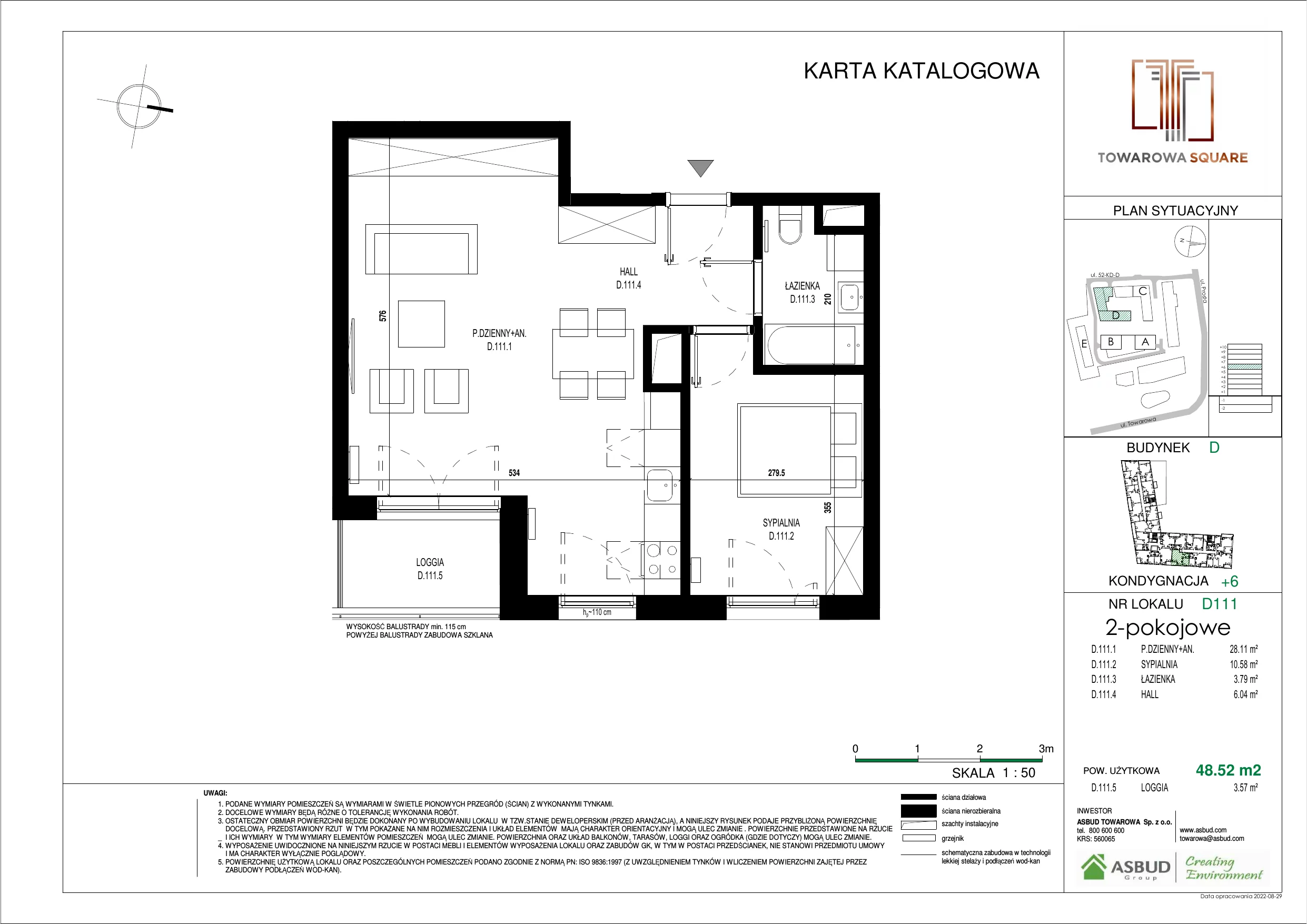 Apartament 48,52 m², piętro 5, oferta nr D.111, Towarowa Square, Warszawa, Wola, Czyste, ul. Towarowa