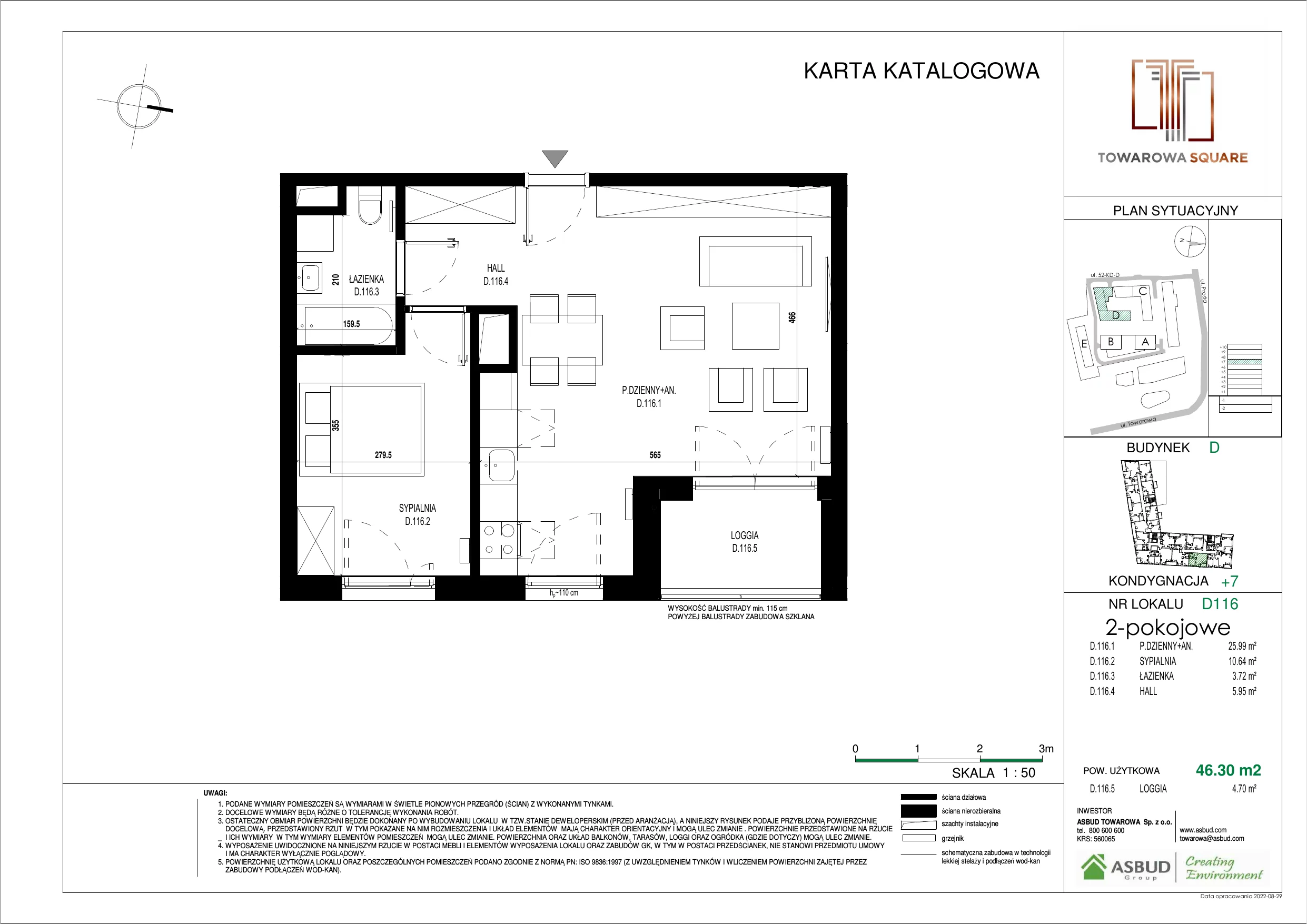 Apartament 46,30 m², piętro 6, oferta nr D.116, Towarowa Square, Warszawa, Wola, Czyste, ul. Towarowa