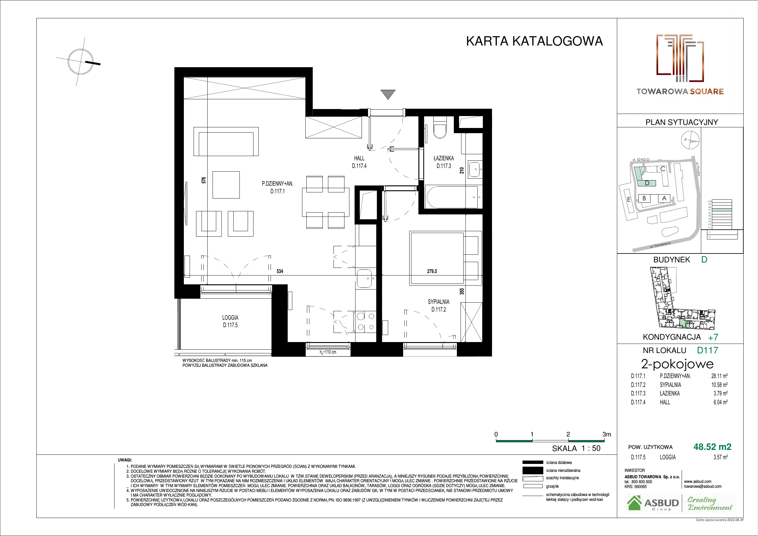 Apartament 48,52 m², piętro 6, oferta nr D.117, Towarowa Square, Warszawa, Wola, Czyste, ul. Towarowa