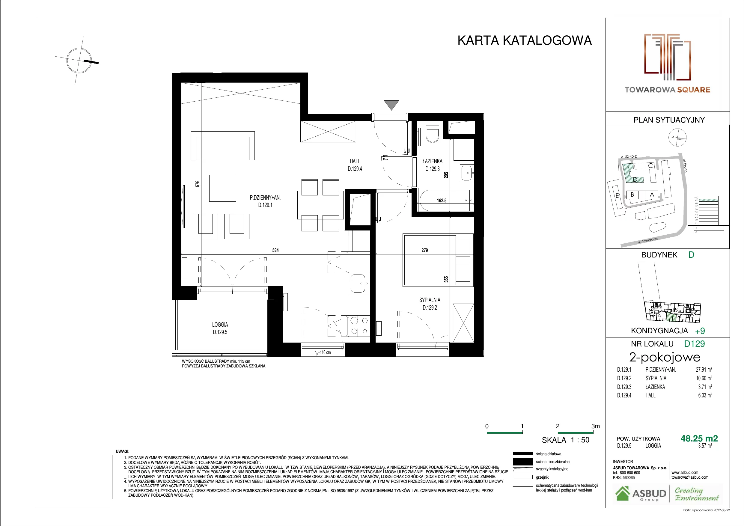 Apartament 48,25 m², piętro 8, oferta nr D.129, Towarowa Square, Warszawa, Wola, Czyste, ul. Towarowa