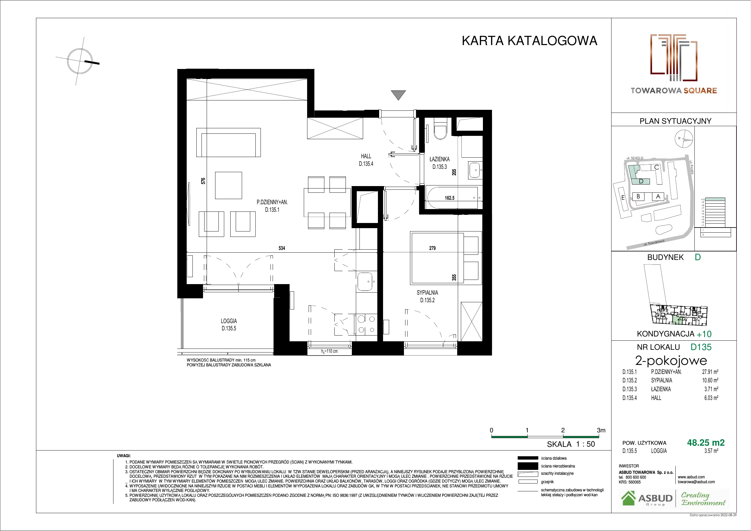 Apartament 48,25 m², piętro 9, oferta nr D.135, Towarowa Square, Warszawa, Wola, Czyste, ul. Towarowa