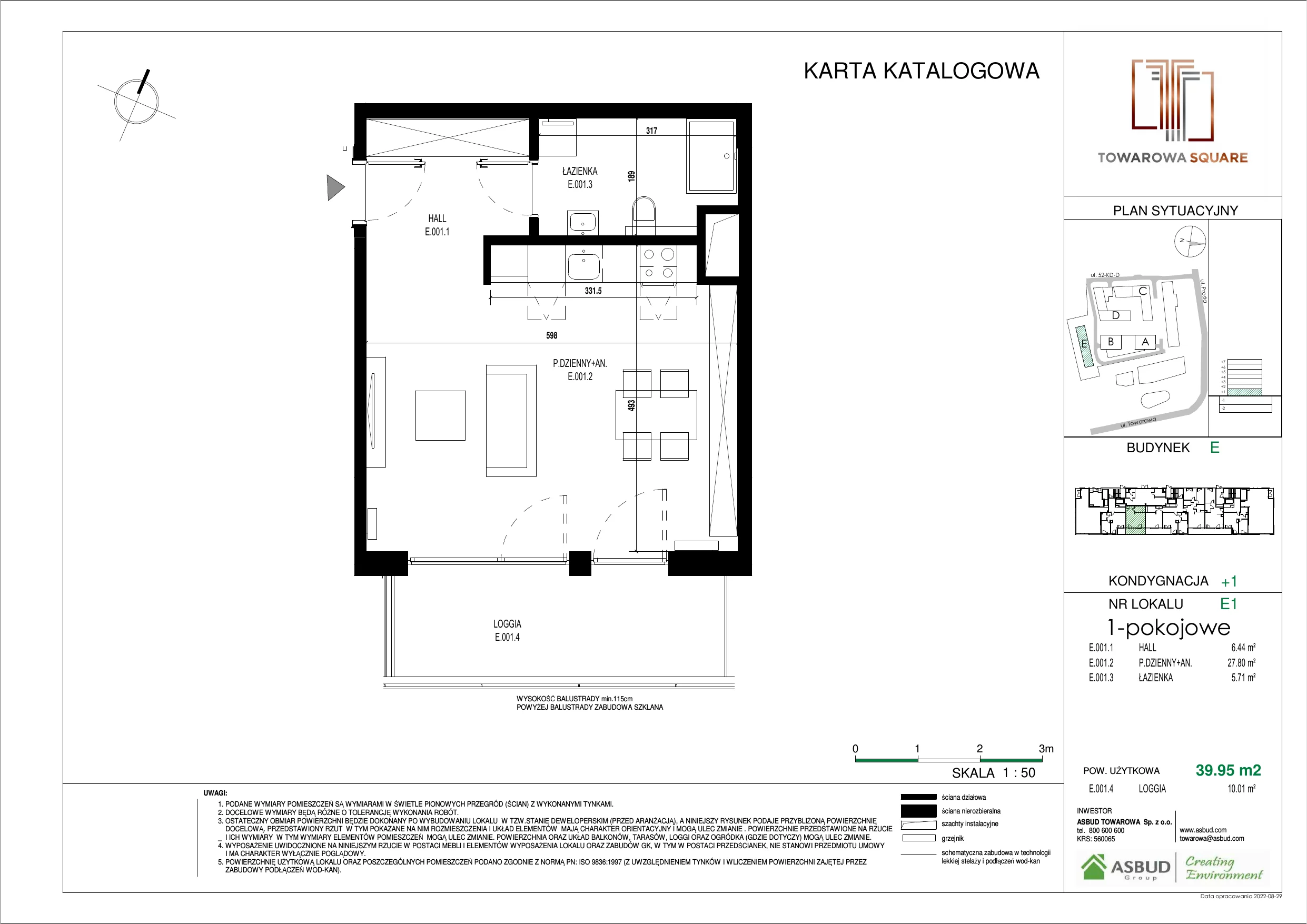 1 pokój, mieszkanie 39,95 m², parter, oferta nr E.001, Towarowa Square, Warszawa, Wola, Czyste, ul. Towarowa