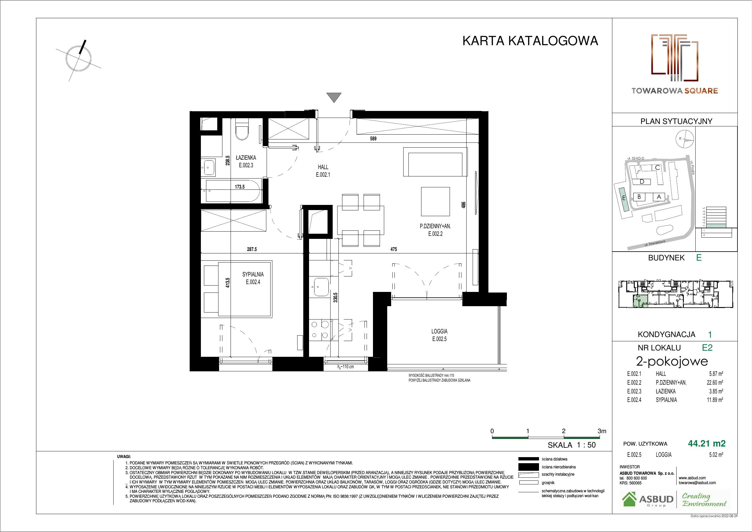 2 pokoje, mieszkanie 44,21 m², parter, oferta nr E.002, Towarowa Square, Warszawa, Wola, Czyste, ul. Towarowa