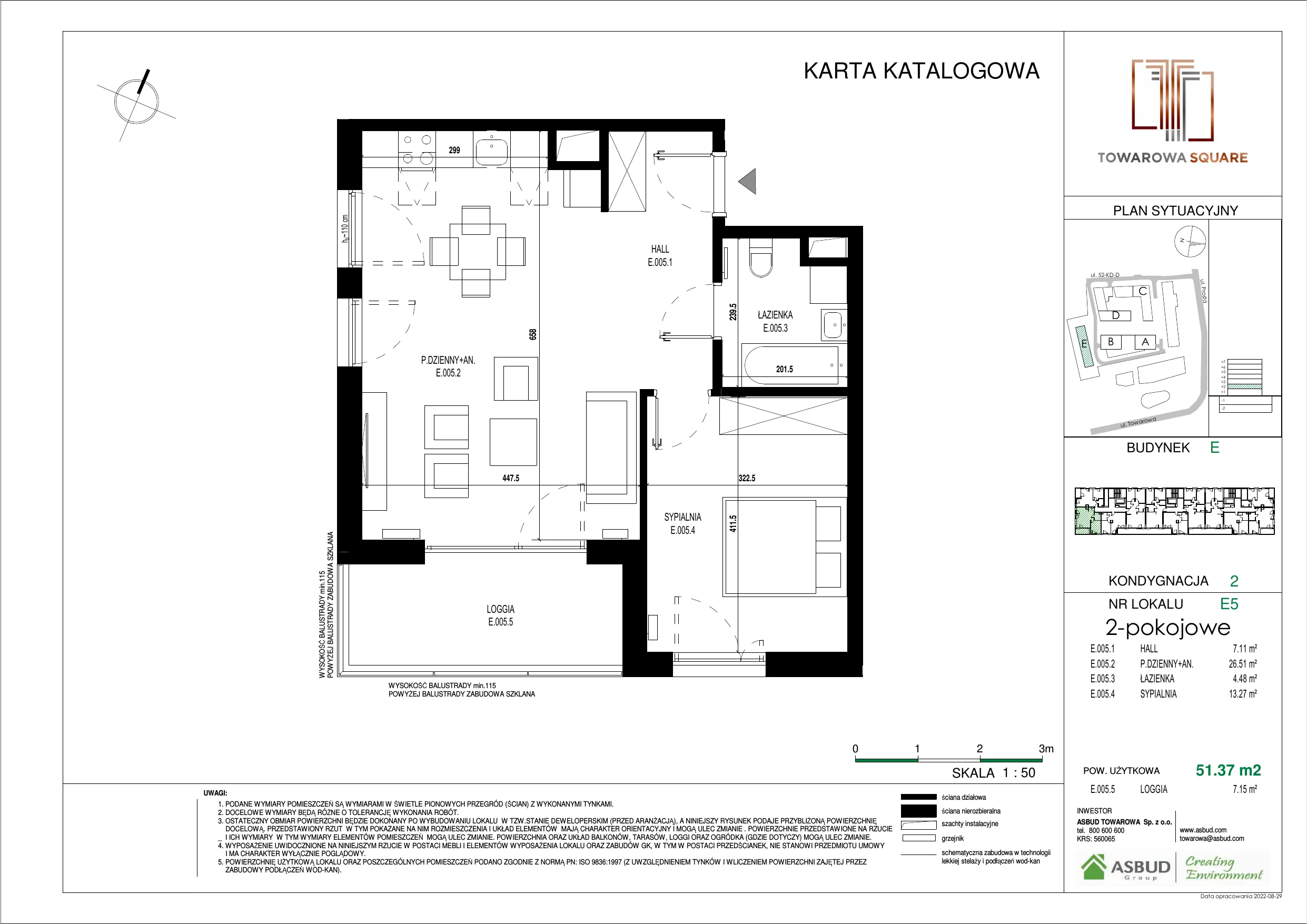 Apartament 51,37 m², piętro 1, oferta nr E.005, Towarowa Square, Warszawa, Wola, Czyste, ul. Towarowa