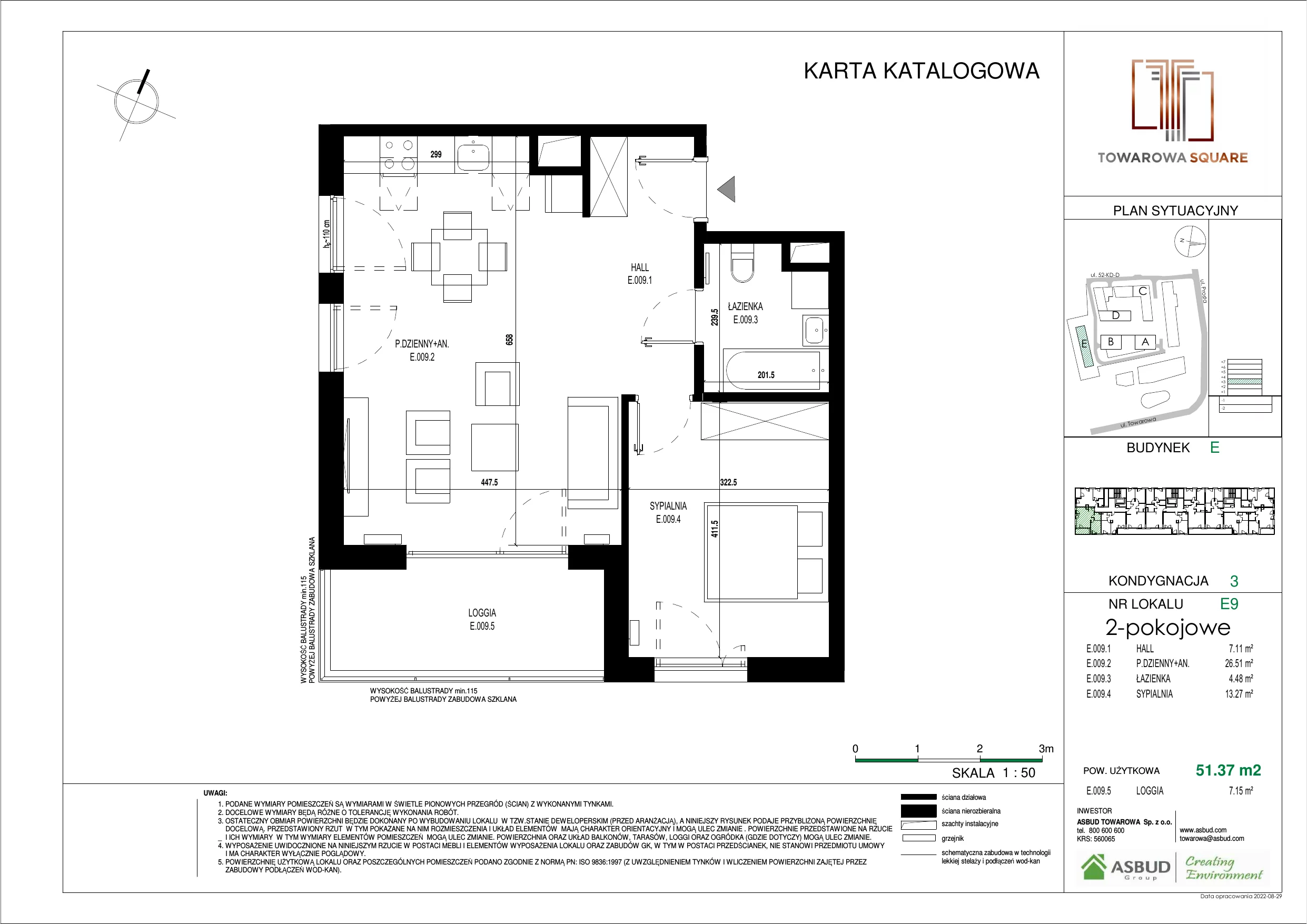 Apartament 51,37 m², piętro 2, oferta nr E.009, Towarowa Square, Warszawa, Wola, Czyste, ul. Towarowa