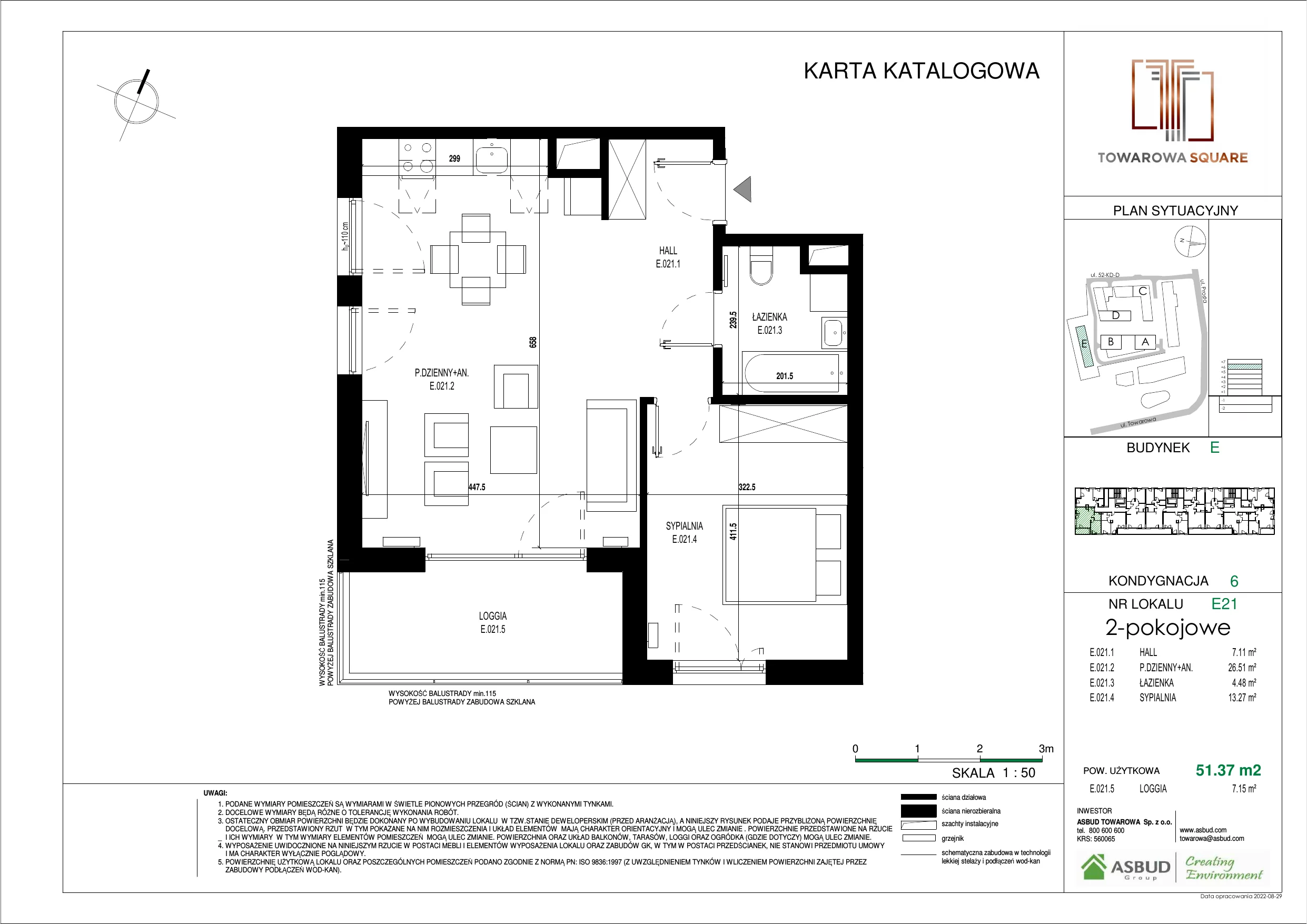 Apartament 51,37 m², piętro 5, oferta nr E.021, Towarowa Square, Warszawa, Wola, Czyste, ul. Towarowa