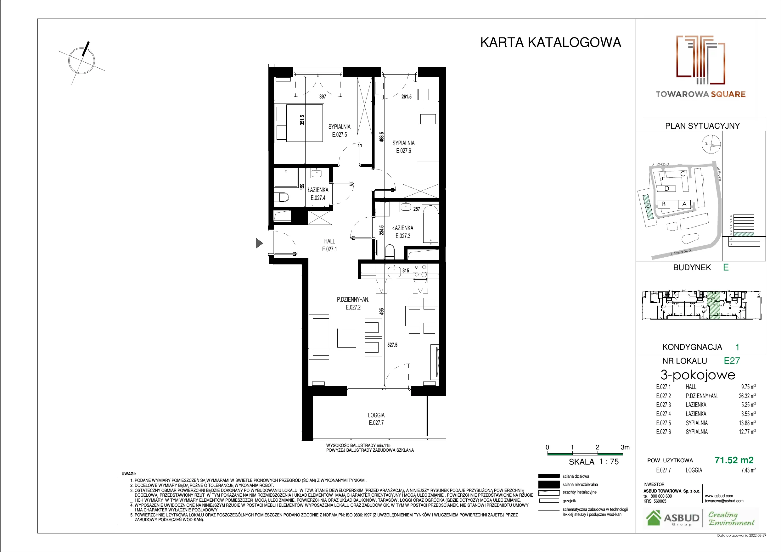 3 pokoje, mieszkanie 71,52 m², parter, oferta nr E.027, Towarowa Square, Warszawa, Wola, Czyste, ul. Towarowa