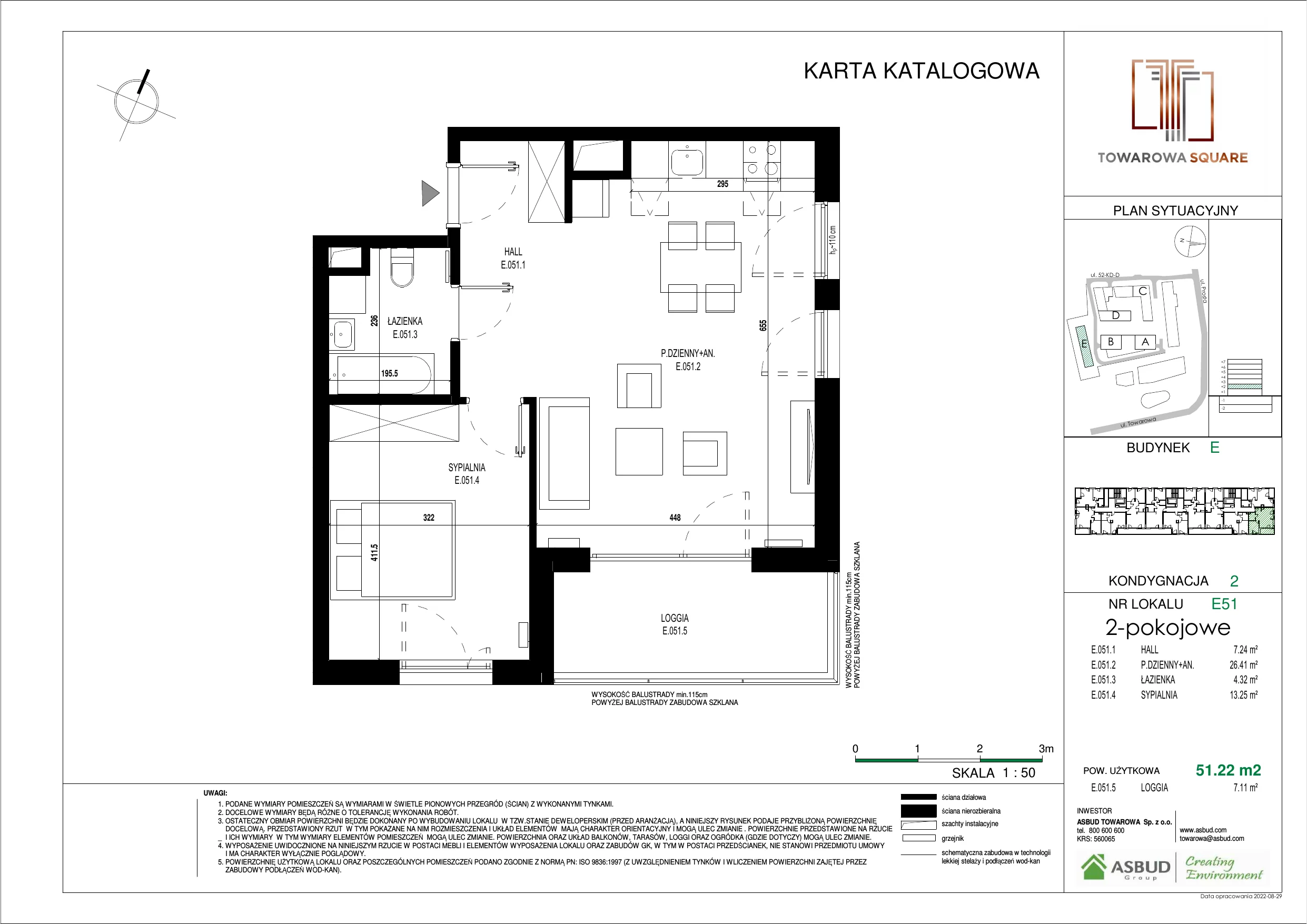 Apartament 51,22 m², piętro 1, oferta nr E.051, Towarowa Square, Warszawa, Wola, Czyste, ul. Towarowa