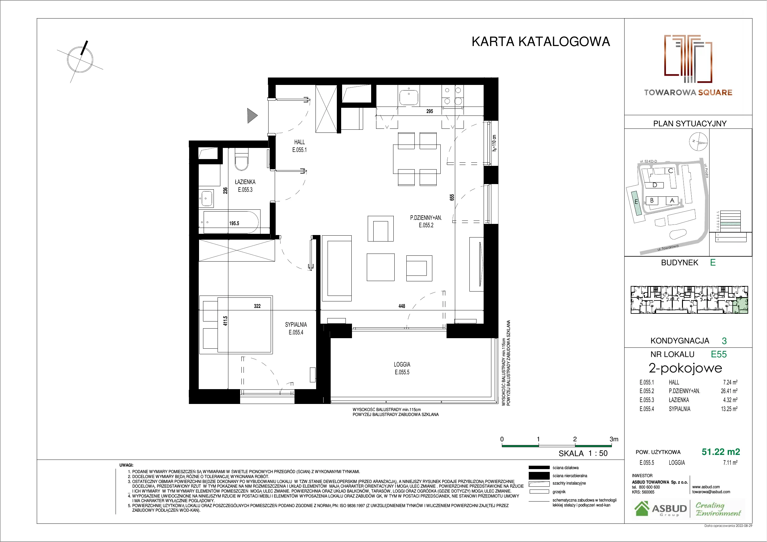 Apartament 51,22 m², piętro 2, oferta nr E.055, Towarowa Square, Warszawa, Wola, Czyste, ul. Towarowa