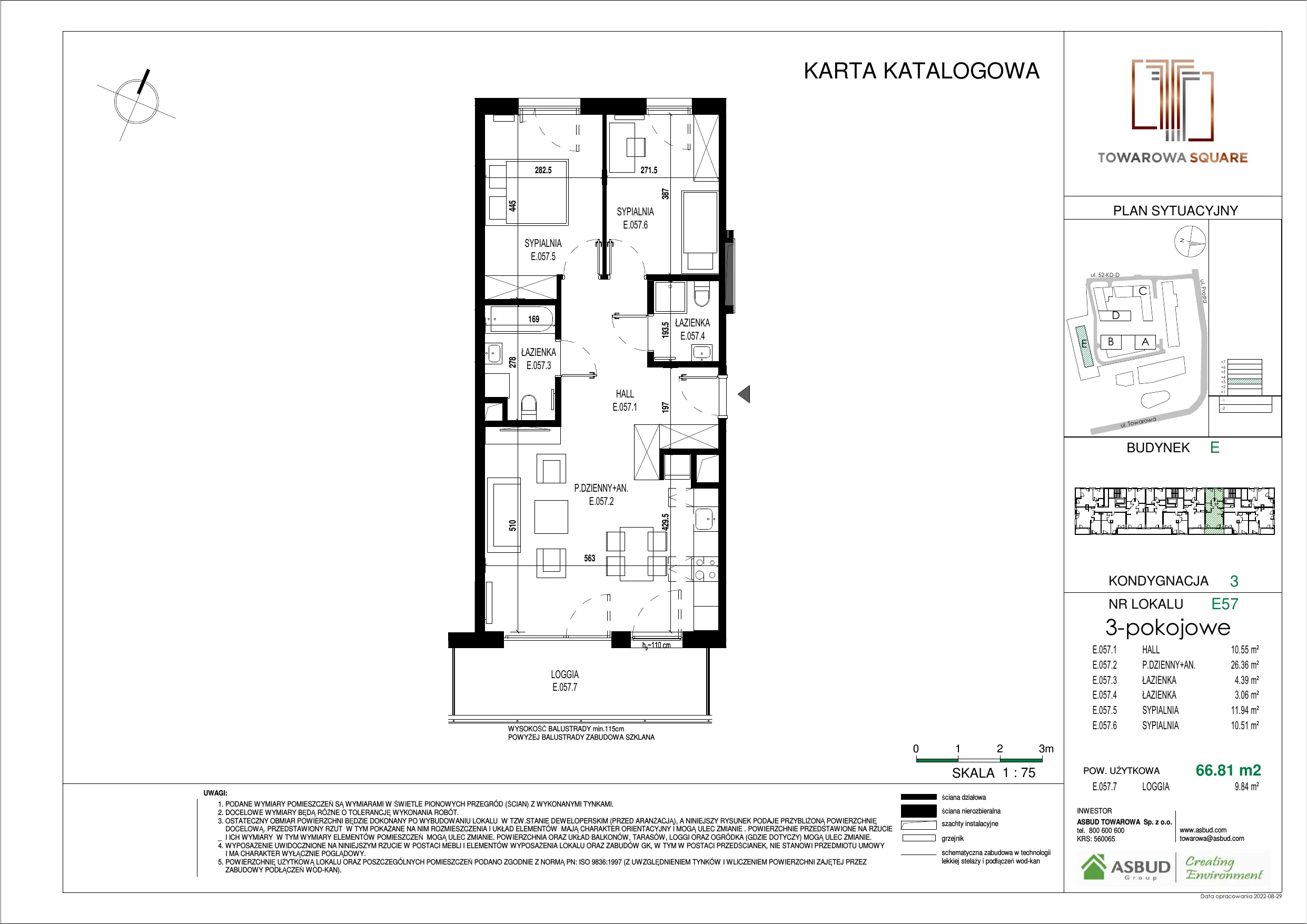 3 pokoje, mieszkanie 66,81 m², piętro 2, oferta nr E.057, Towarowa Square, Warszawa, Wola, Czyste, ul. Towarowa