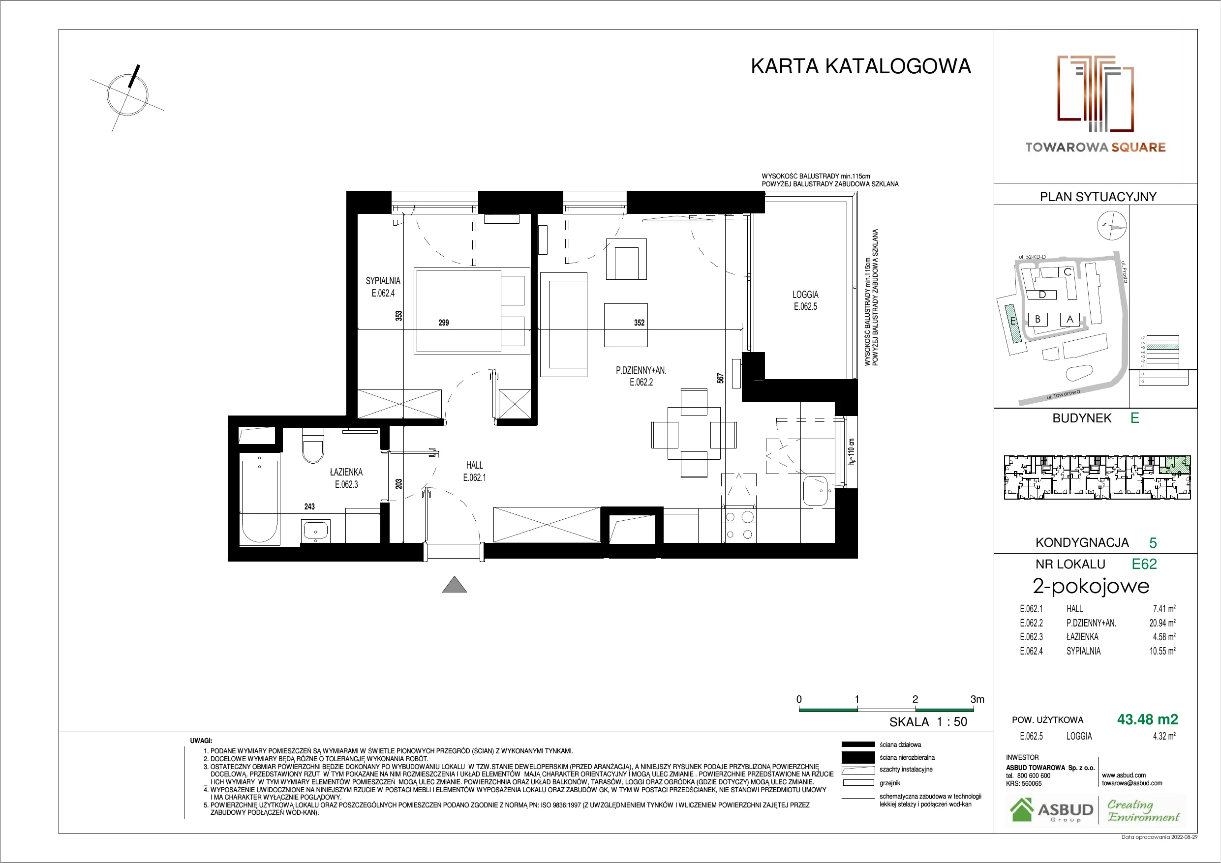 Apartament 43,48 m², piętro 4, oferta nr E.062, Towarowa Square, Warszawa, Wola, Czyste, ul. Towarowa