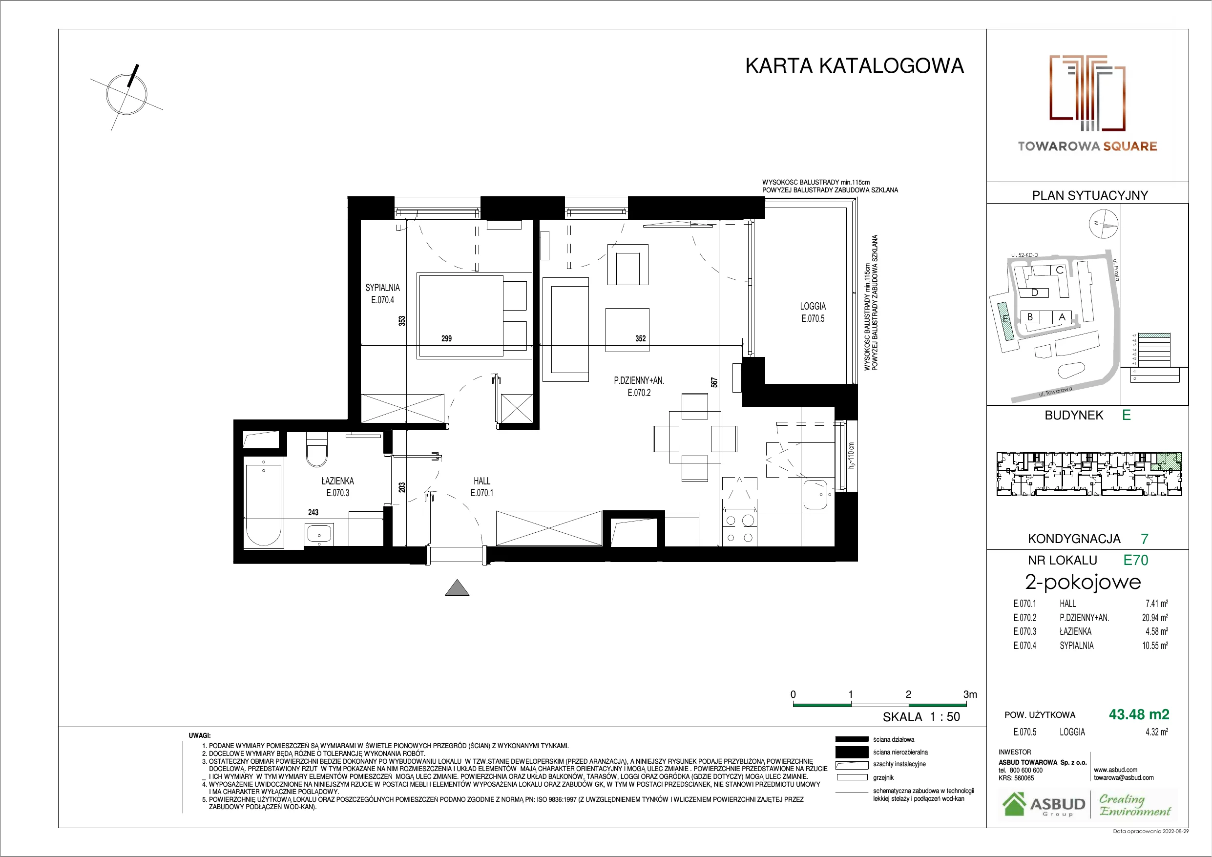 Apartament 43,48 m², piętro 6, oferta nr E.070, Towarowa Square, Warszawa, Wola, Czyste, ul. Towarowa