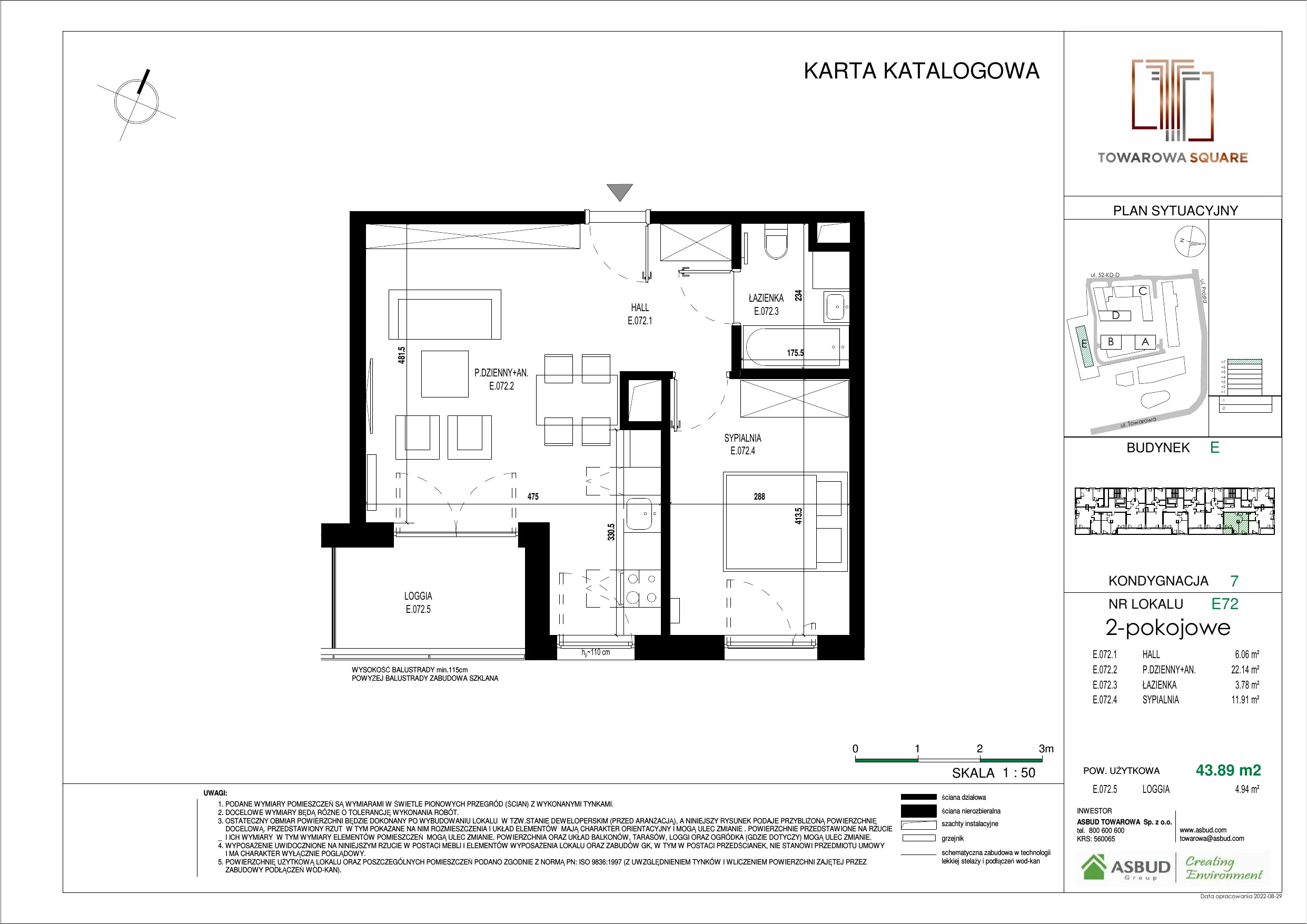 Apartament 43,89 m², piętro 6, oferta nr E.072, Towarowa Square, Warszawa, Wola, Czyste, ul. Towarowa