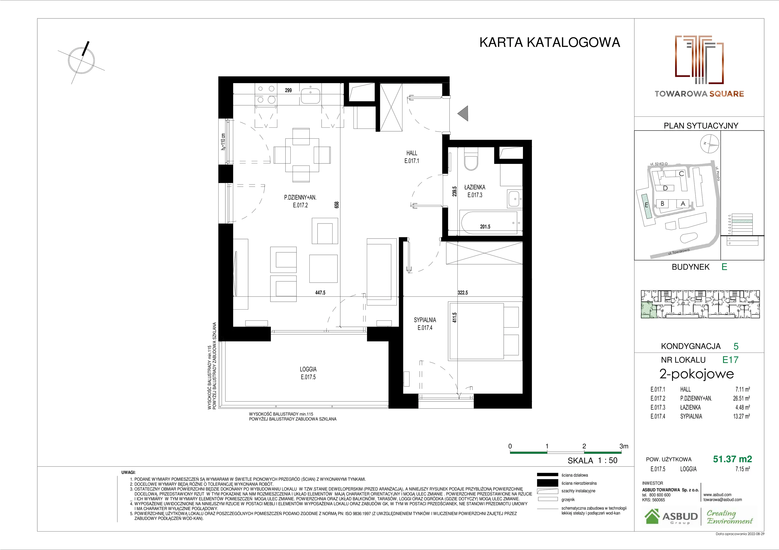 Apartament 51,37 m², piętro 4, oferta nr E.017, Towarowa Square, Warszawa, Wola, Czyste, ul. Towarowa