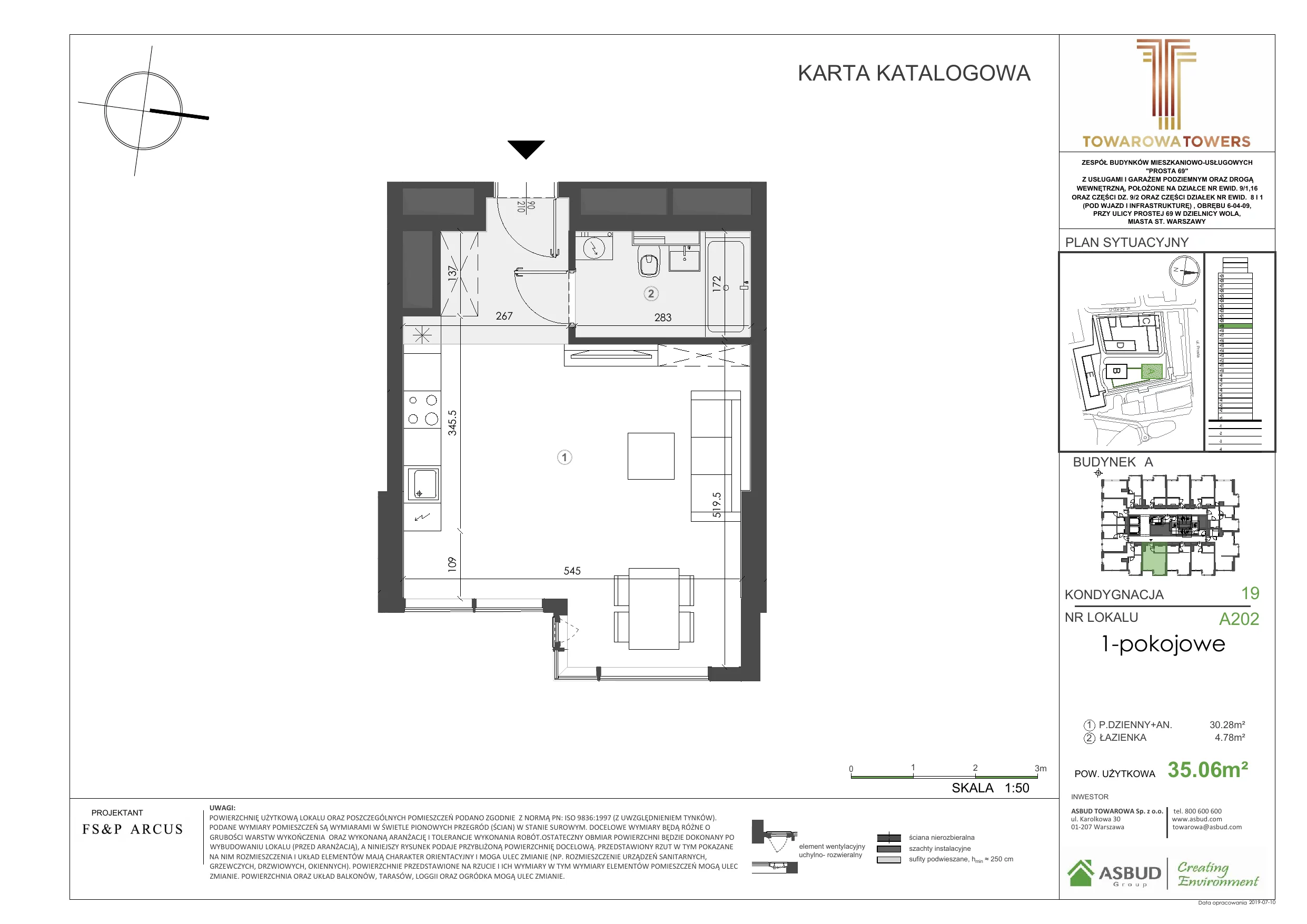 1 pokój, mieszkanie 36,06 m², piętro 19, oferta nr A.202, Towarowa Towers, Warszawa, Wola, Czyste, ul. Towarowa