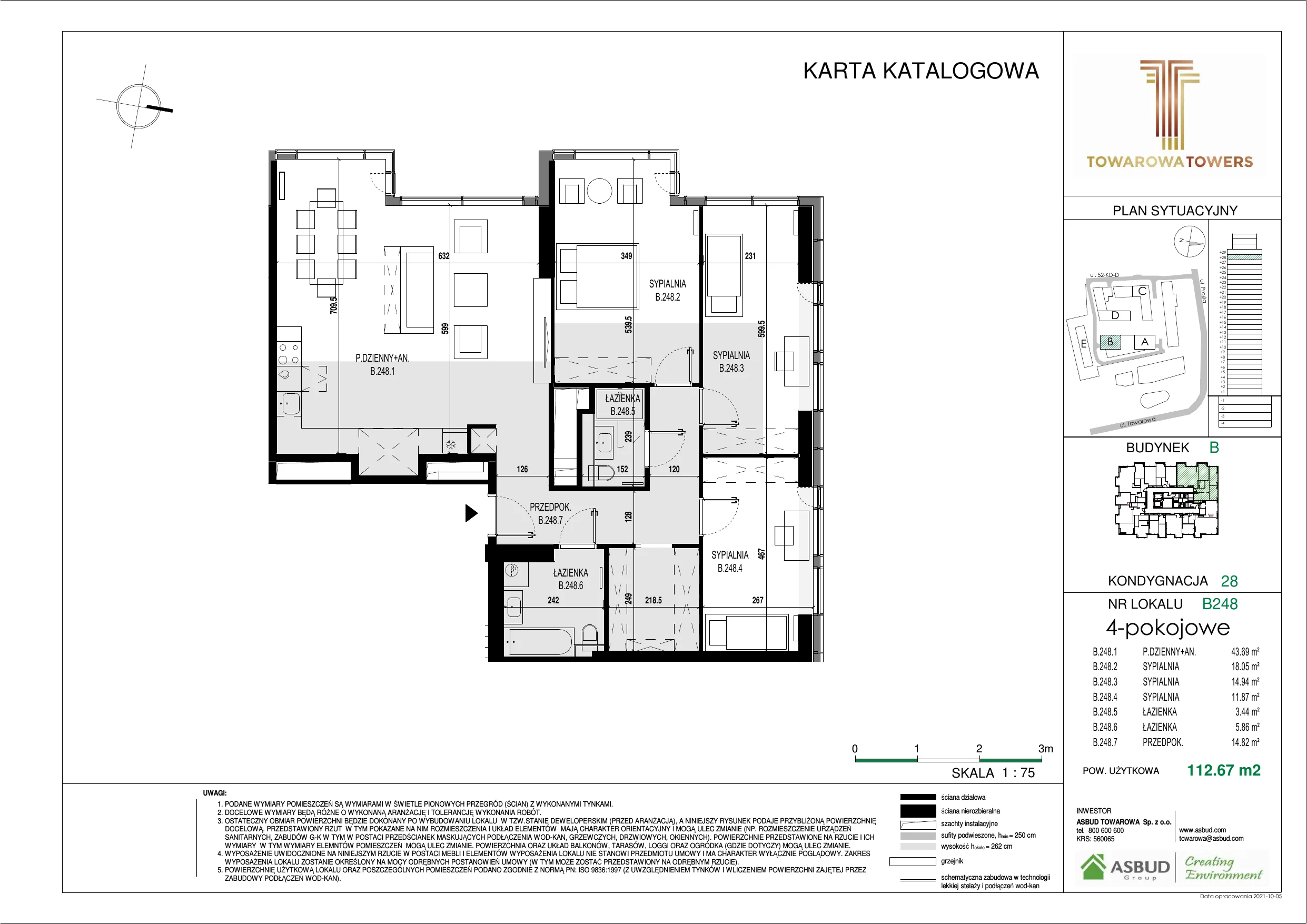 4 pokoje, mieszkanie 112,67 m², piętro 28, oferta nr B.248, Towarowa Towers, Warszawa, Wola, Czyste, ul. Towarowa