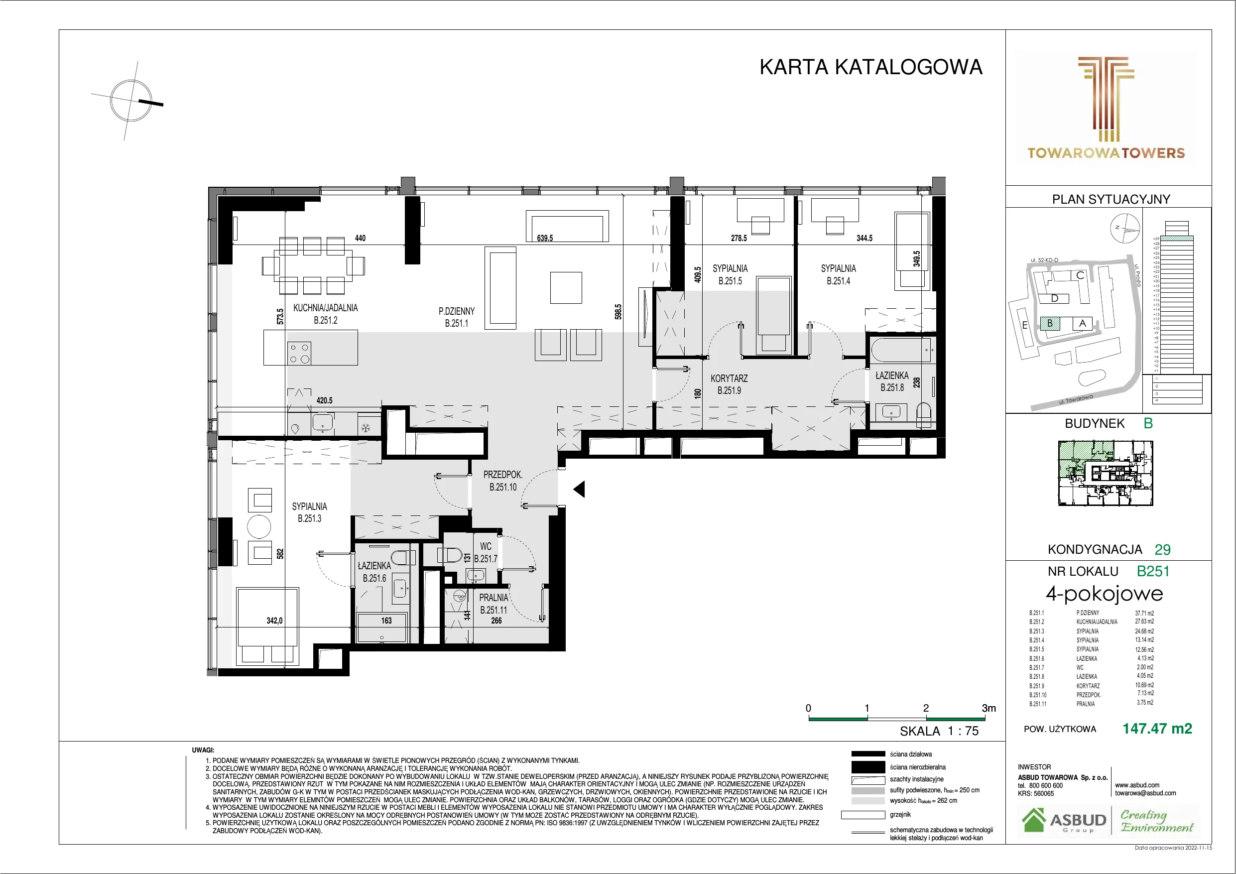 4 pokoje, mieszkanie 147,47 m², piętro 29, oferta nr B.251, Towarowa Towers, Warszawa, Wola, Czyste, ul. Towarowa