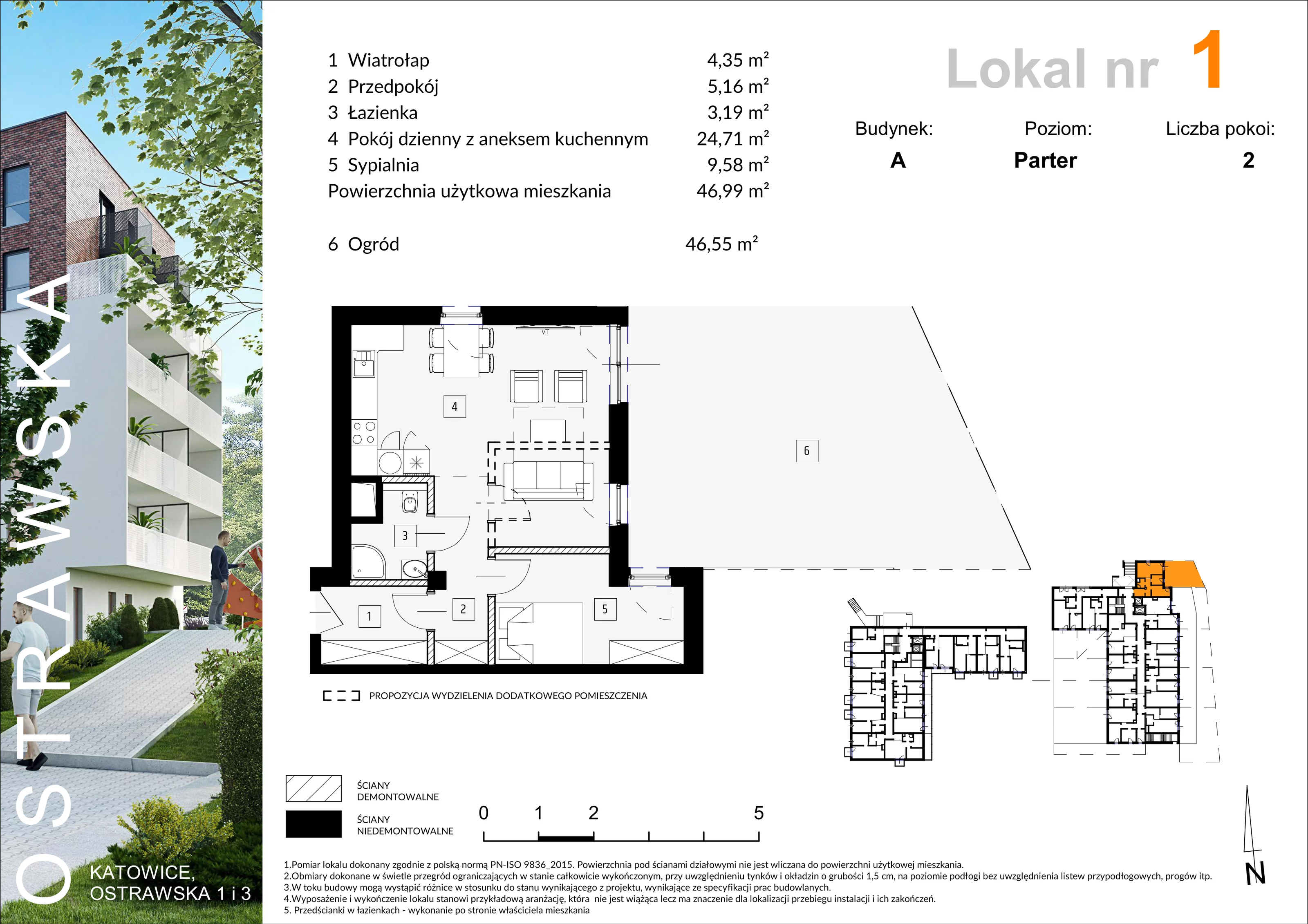 Mieszkanie 46,87 m², parter, oferta nr A_M1, Ostrawska, Katowice, Ligota-Panewniki, Ligota, ul. Ostrawska
