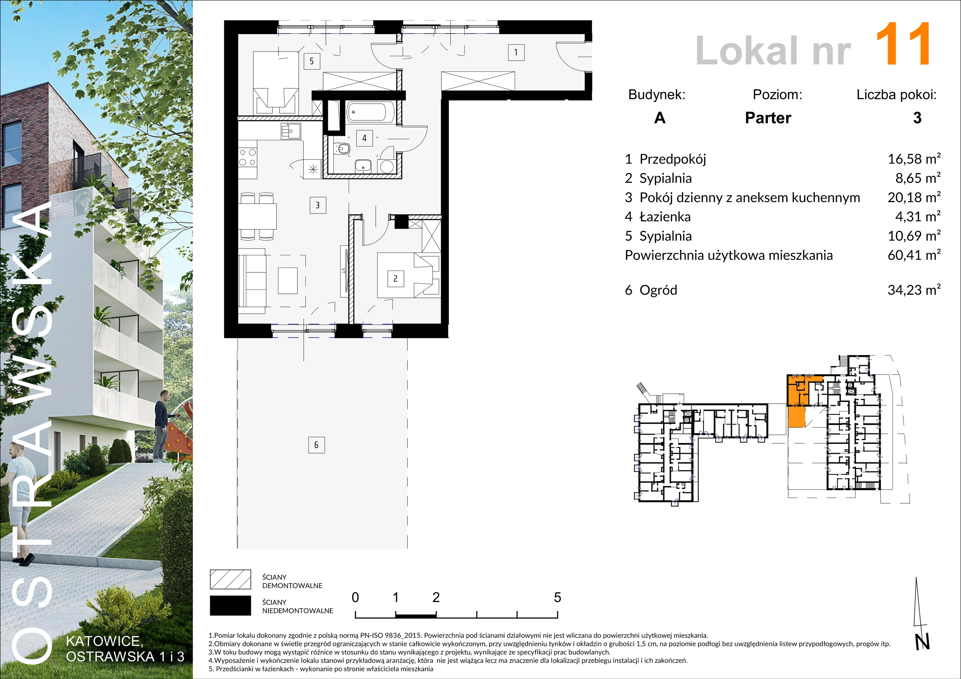 Mieszkanie 60,57 m², parter, oferta nr A_M11, Ostrawska, Katowice, Ligota-Panewniki, Ligota, ul. Ostrawska