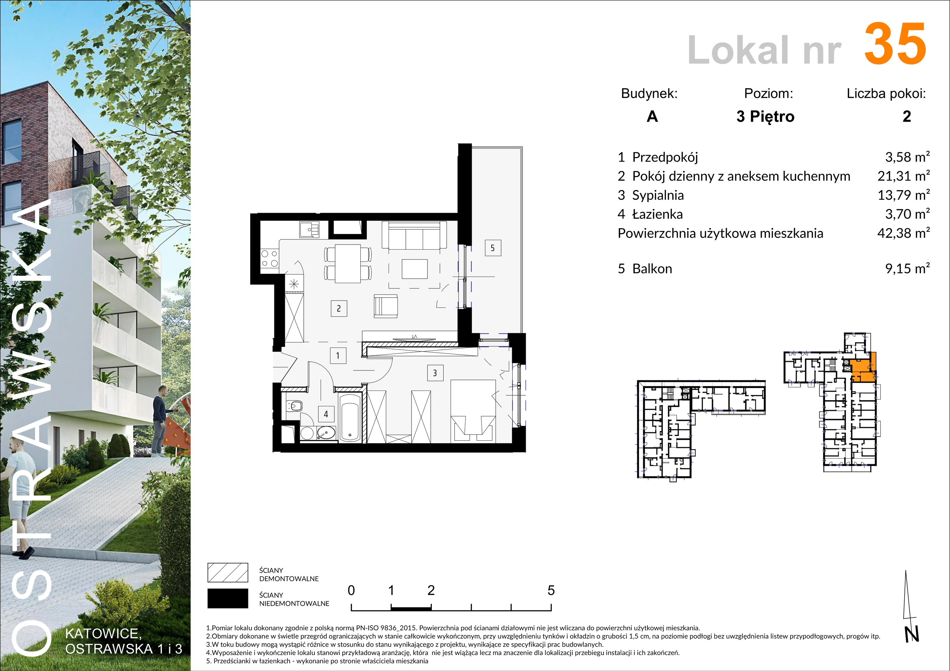 Mieszkanie 42,60 m², piętro 3, oferta nr A_M35, Ostrawska, Katowice, Ligota-Panewniki, Ligota, ul. Ostrawska