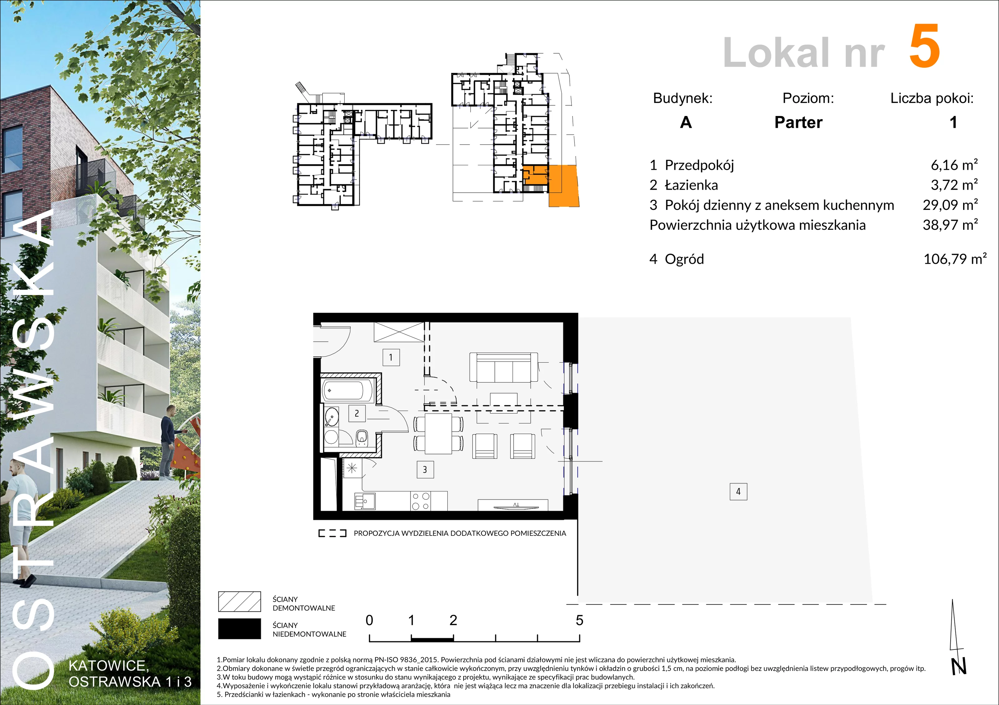 Mieszkanie 38,85 m², parter, oferta nr A_M5, Ostrawska, Katowice, Ligota-Panewniki, Ligota, ul. Ostrawska