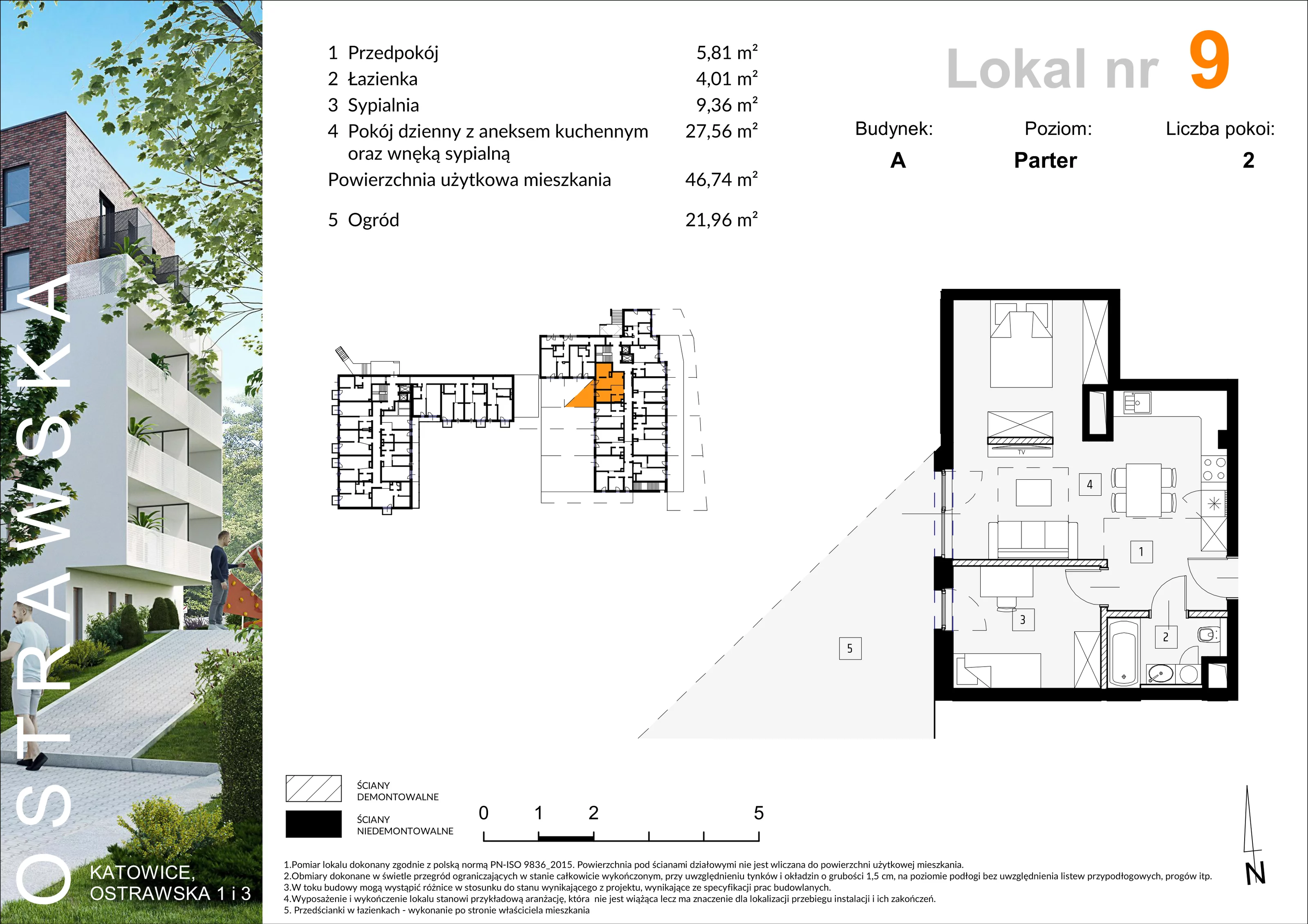 Mieszkanie 46,96 m², parter, oferta nr A_M9, Ostrawska, Katowice, Ligota-Panewniki, Ligota, ul. Ostrawska