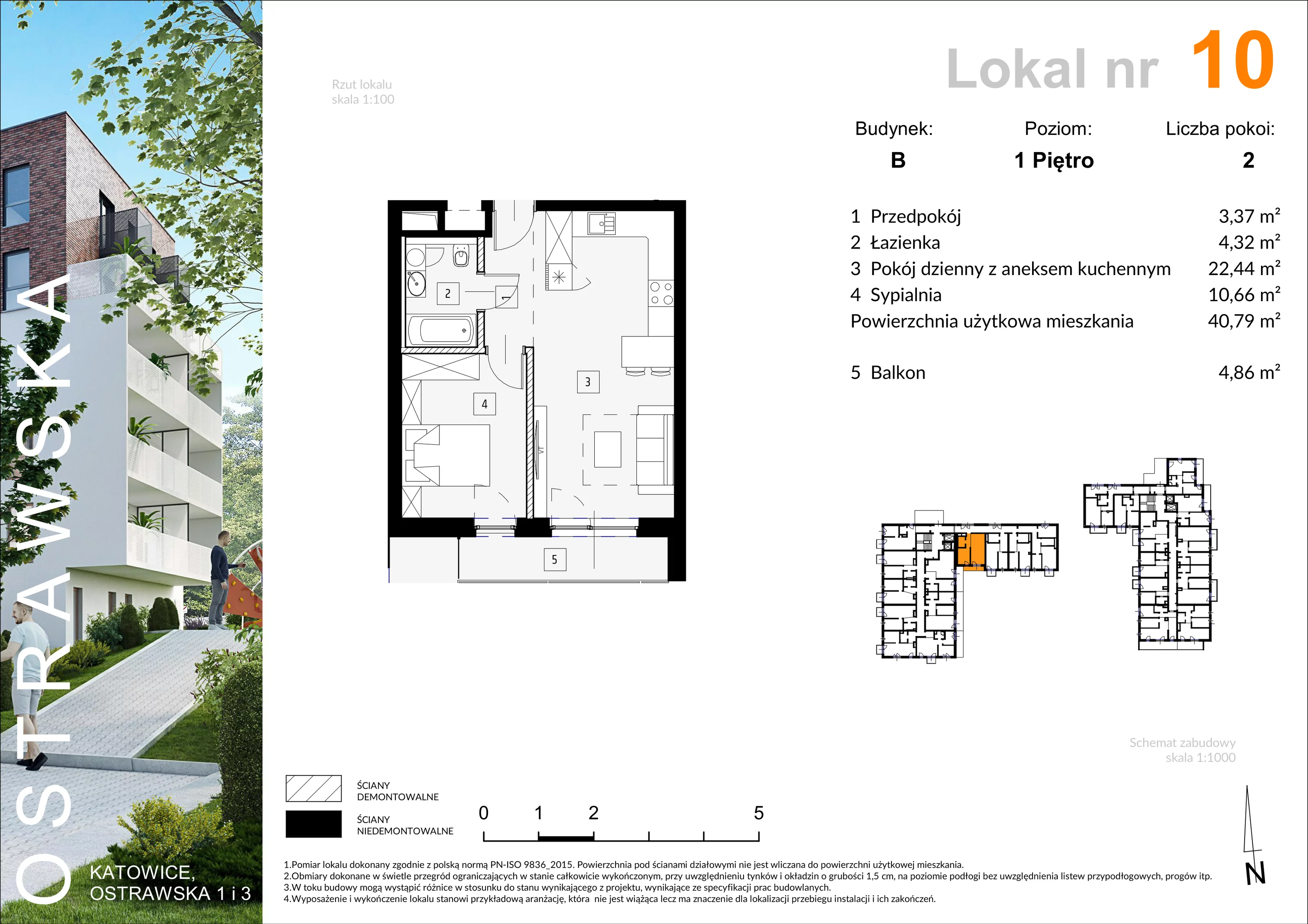 Mieszkanie 40,97 m², piętro 1, oferta nr B_M10, Ostrawska, Katowice, Ligota-Panewniki, Ligota, ul. Ostrawska