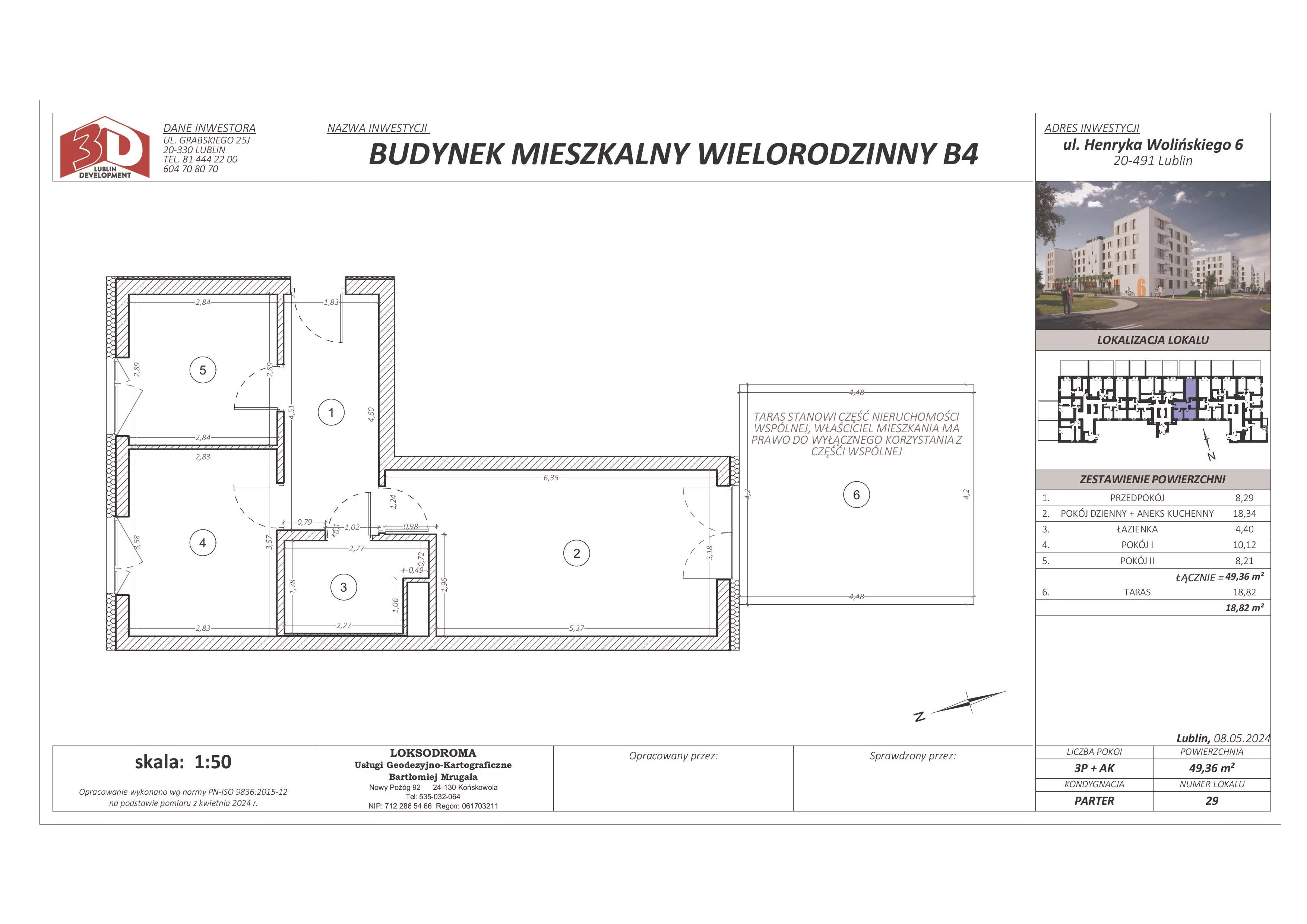 3 pokoje, mieszkanie 49,36 m², parter, oferta nr 29, Osiedle Nad Zalewem, Lublin, Wrotków, ul. Henryka Wolińskiego 6