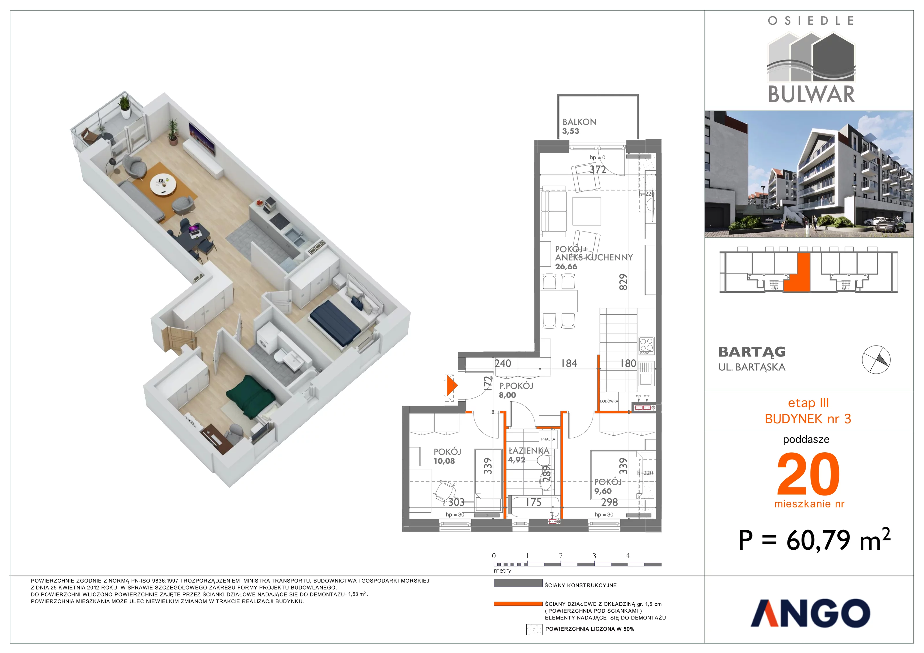 Mieszkanie 60,79 m², piętro 3, oferta nr 20, Osiedle Bulwar, Bartąg, ul. Bartąska