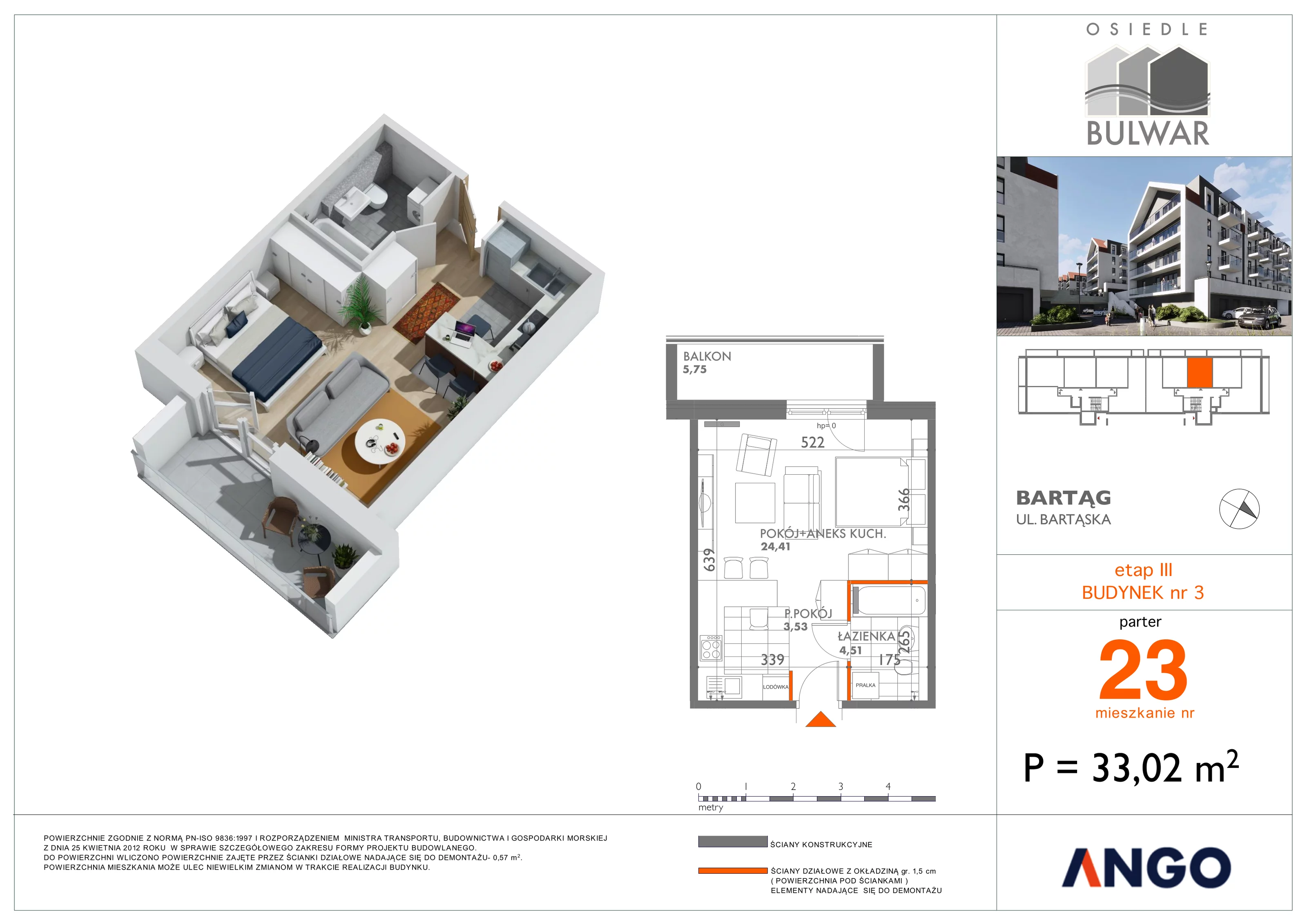 Mieszkanie 33,02 m², parter, oferta nr 23, Osiedle Bulwar, Bartąg, ul. Bartąska