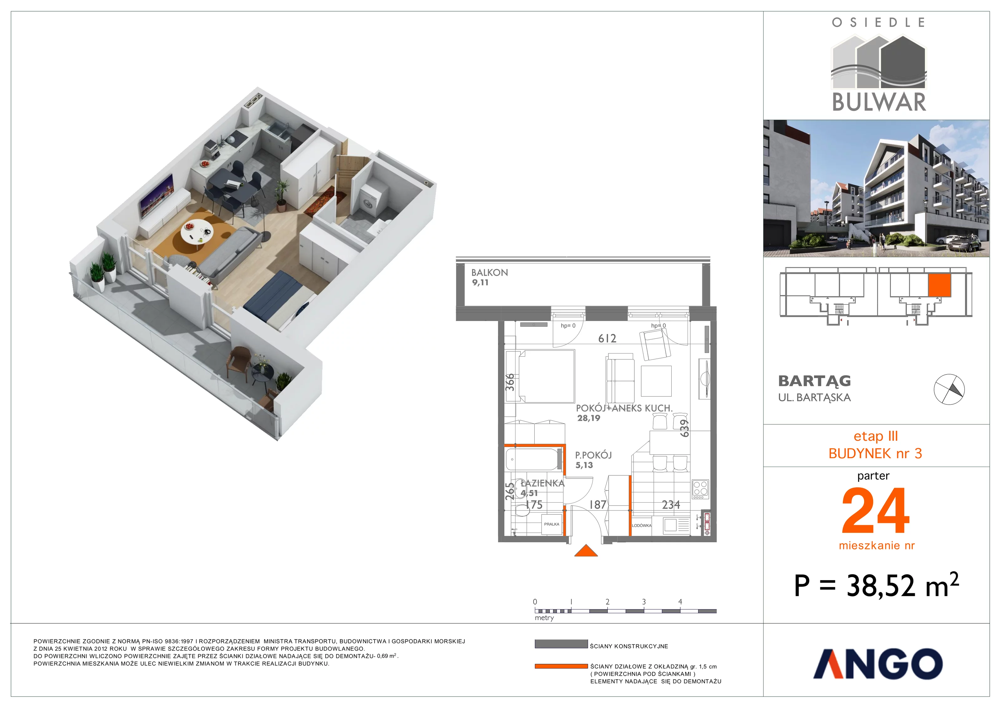 Mieszkanie 38,52 m², parter, oferta nr 24, Osiedle Bulwar, Bartąg, ul. Bartąska