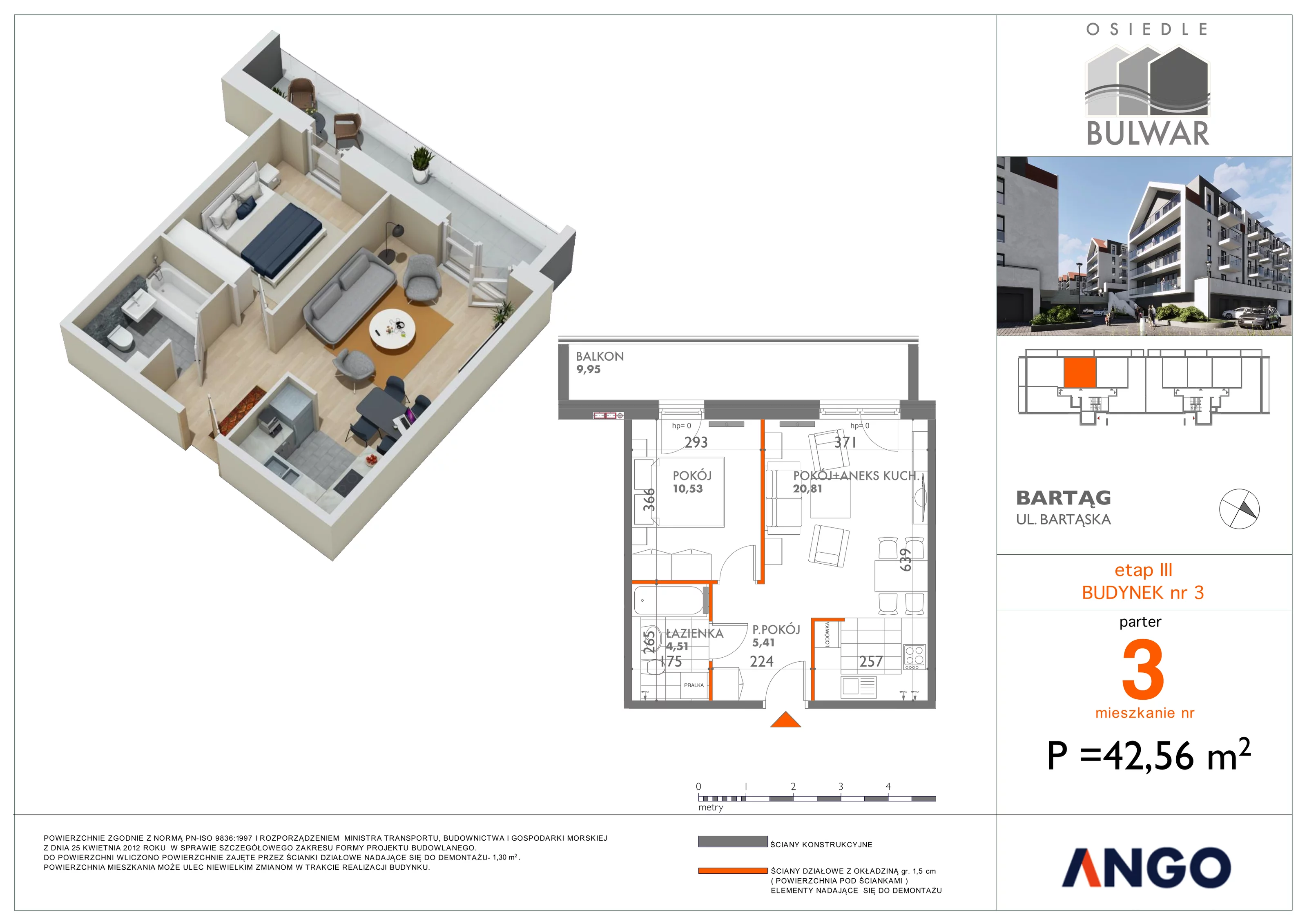 Mieszkanie 42,56 m², parter, oferta nr 3, Osiedle Bulwar, Bartąg, ul. Bartąska