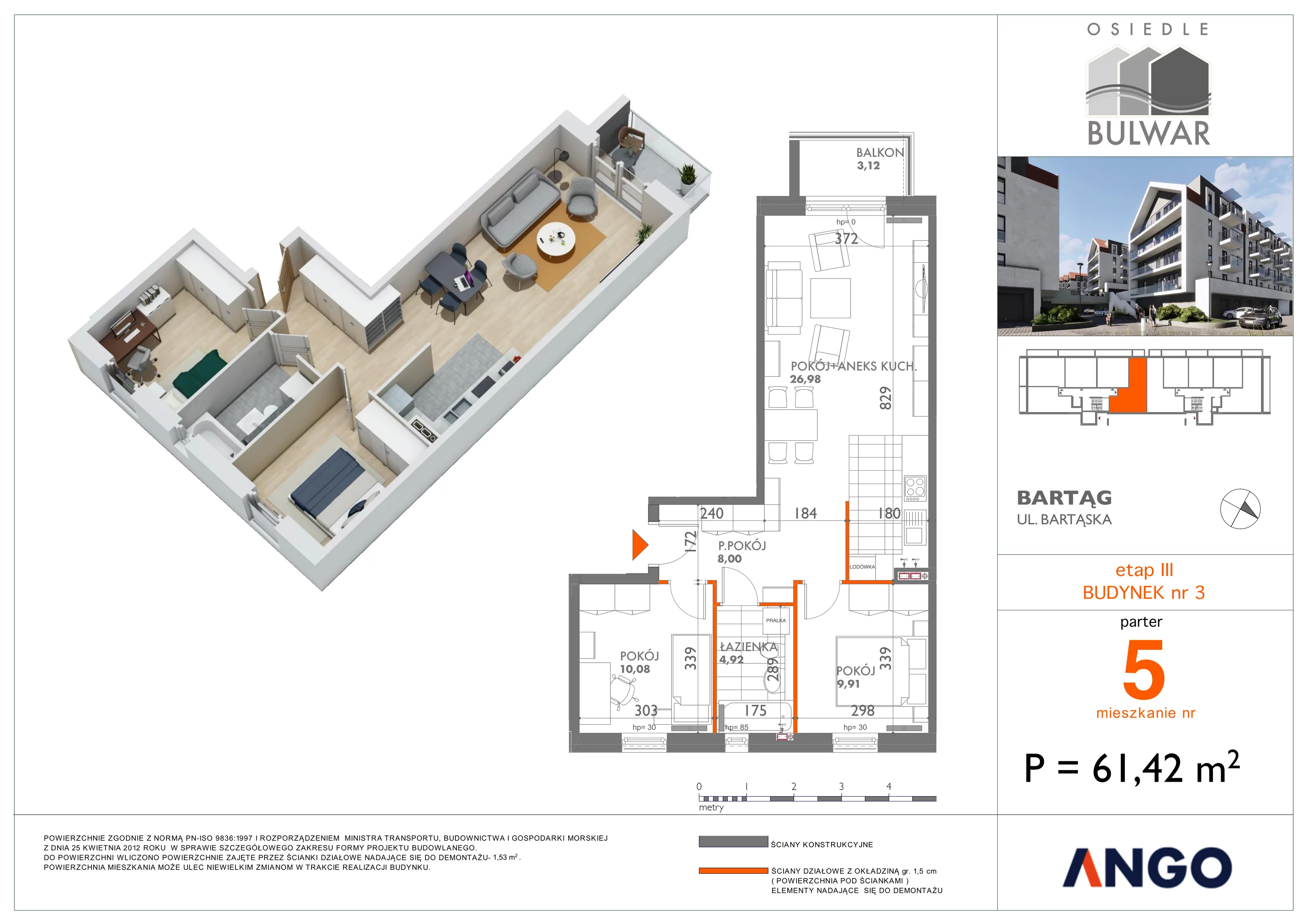 Mieszkanie 61,42 m², parter, oferta nr 5, Osiedle Bulwar, Bartąg, ul. Bartąska