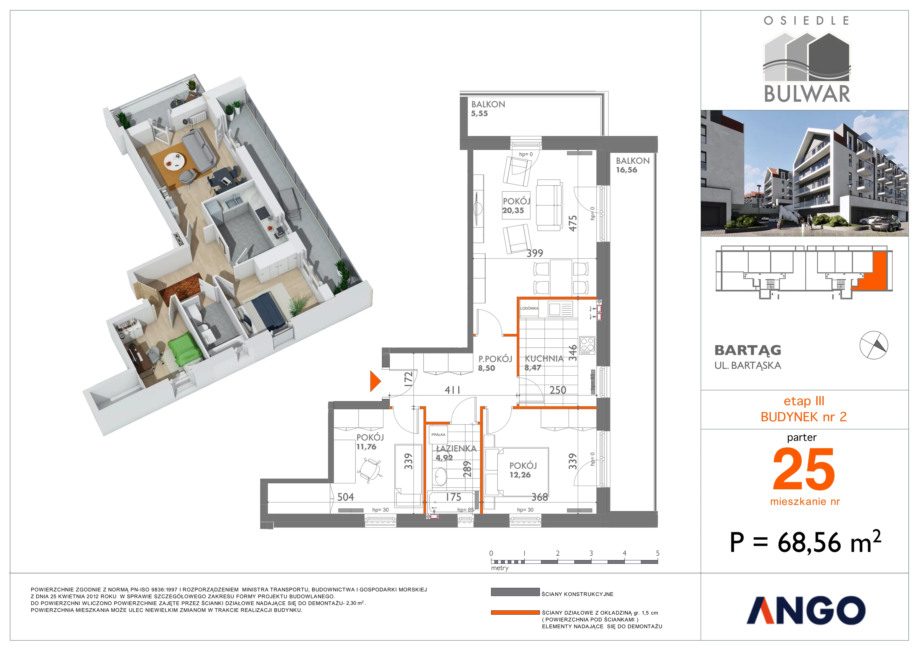 3 pokoje, mieszkanie 68,56 m², parter, oferta nr 25, Osiedle Bulwar, Olsztyn, ul. Sprzętowa 2