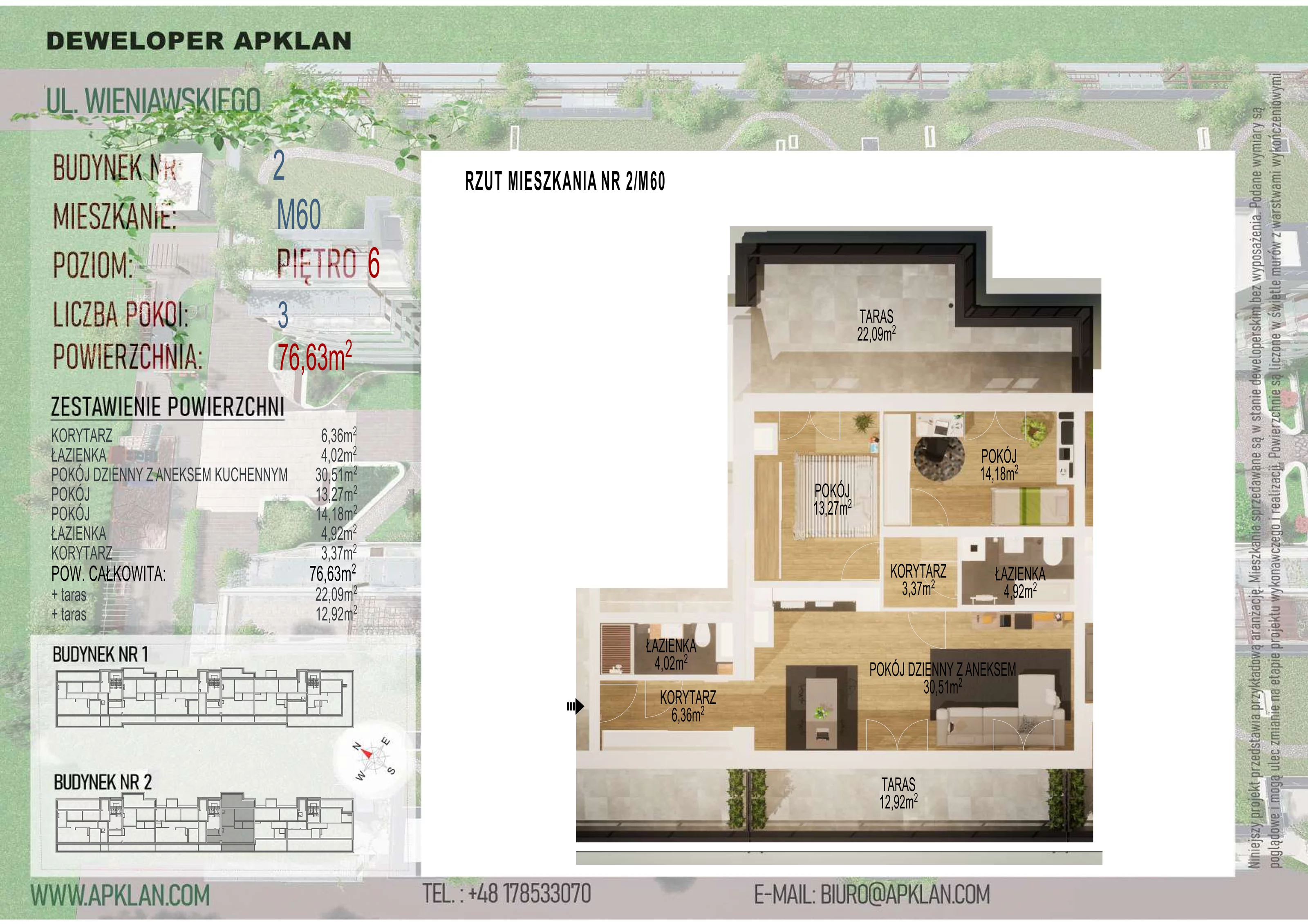 3 pokoje, mieszkanie 76,63 m², piętro 6, oferta nr 2/M60, Osiedle Wieniawskiego - etap V, Rzeszów, Słocina, ul. Wieniawskiego