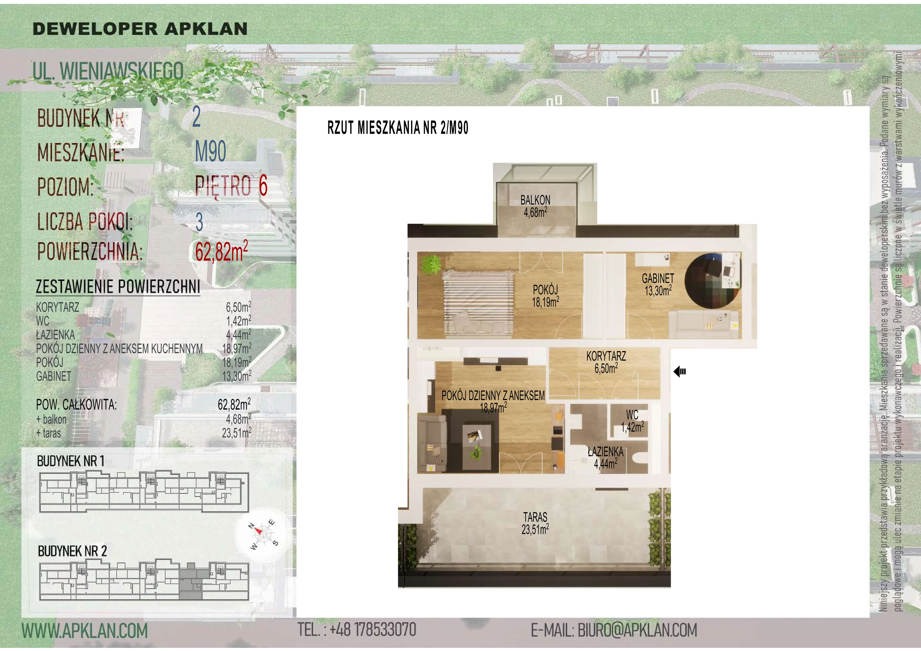 2 pokoje, mieszkanie 62,82 m², piętro 6, oferta nr 2/M90, Osiedle Wieniawskiego - etap V, Rzeszów, Słocina, ul. Wieniawskiego
