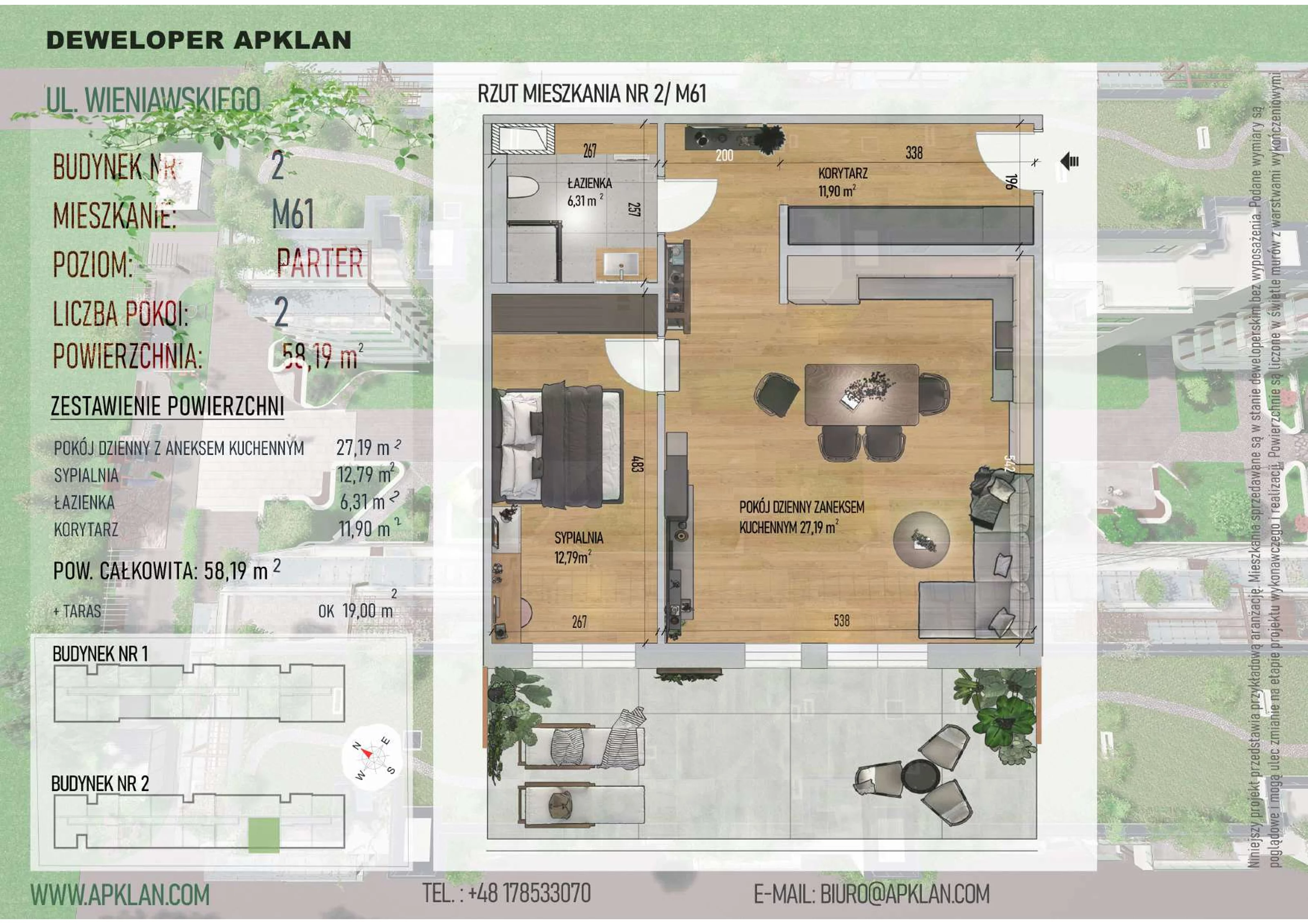 2 pokoje, mieszkanie 58,19 m², parter, oferta nr 2/M61, Osiedle Wieniawskiego - etap V, Rzeszów, Słocina, ul. Wieniawskiego