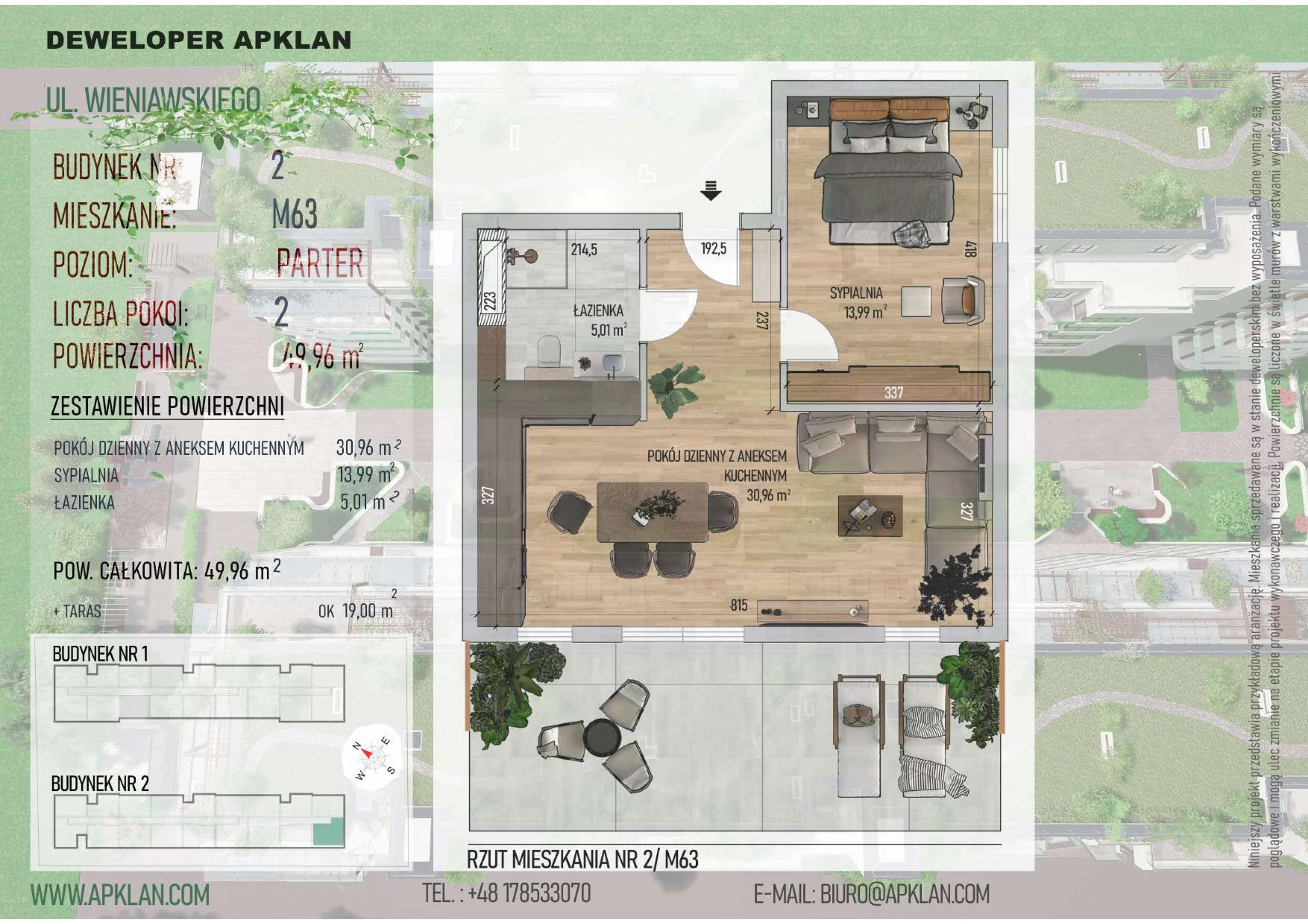 2 pokoje, mieszkanie 49,96 m², parter, oferta nr 2/M63, Osiedle Wieniawskiego - etap V, Rzeszów, Słocina, ul. Wieniawskiego