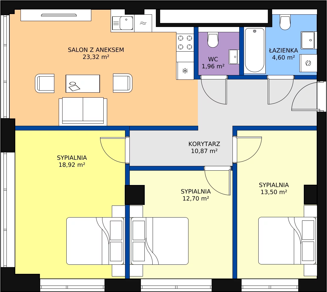 Zalety mieszkania 85.87 m², W113