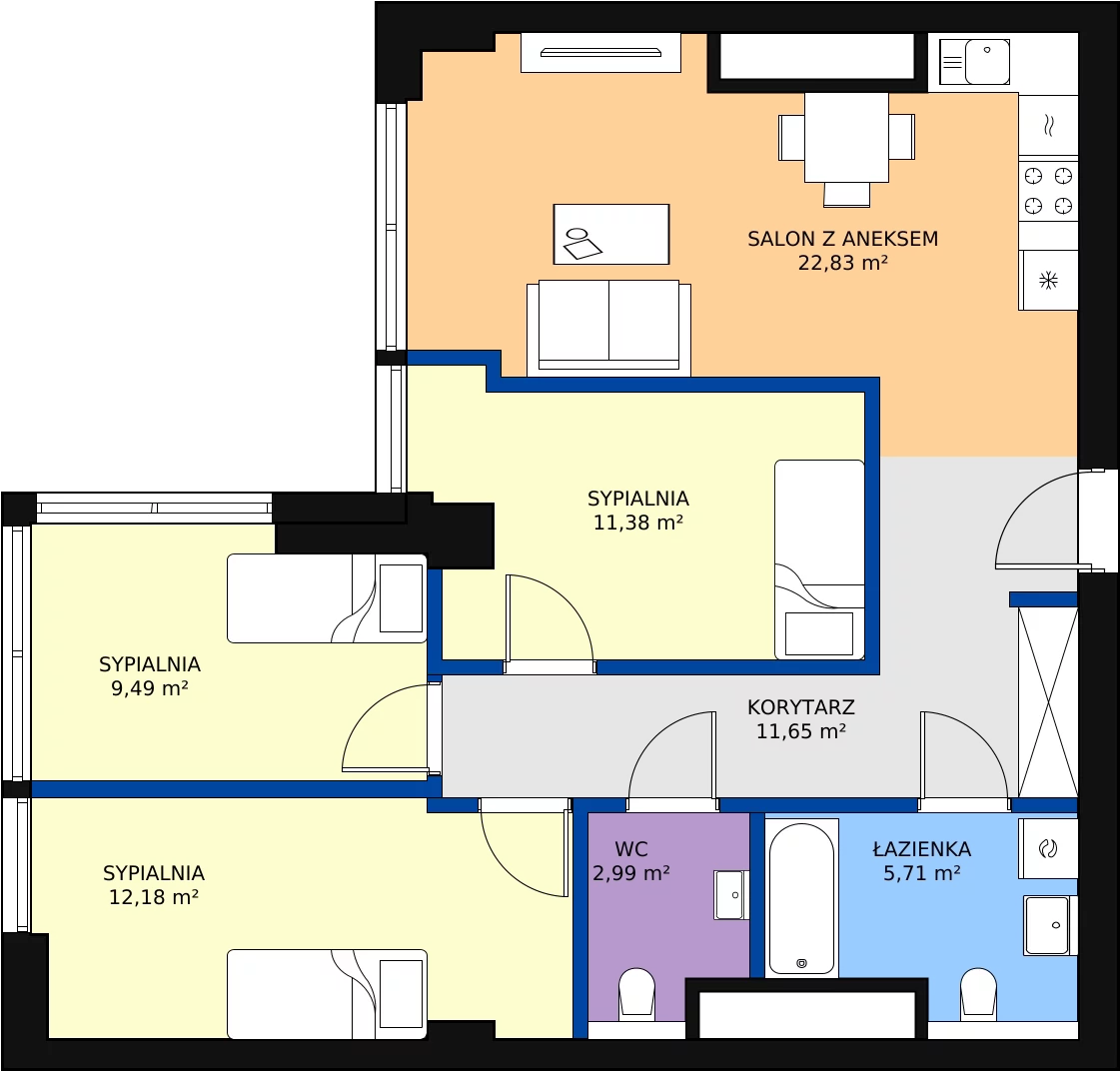 Zalety mieszkania 76.23 m², W114