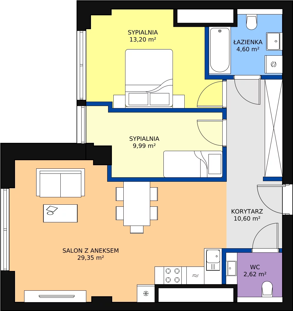 Zalety mieszkania 70.36 m², W133