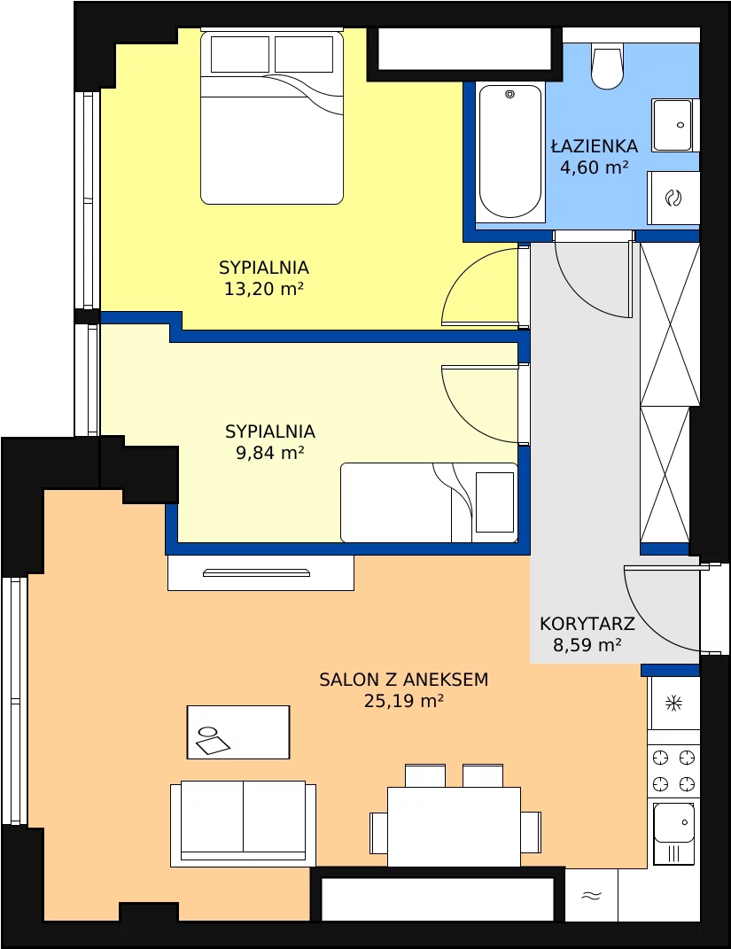 Zalety mieszkania 61.42 m², W153