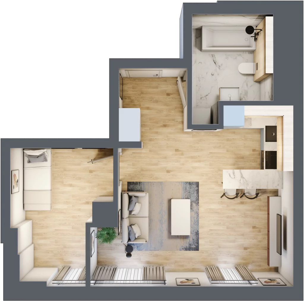2 pokoje, apartament 43,54 m², piętro 3, oferta nr W4A, Olszynki Park, Rzeszów, Śródmieście-Południe, ul. Szopena