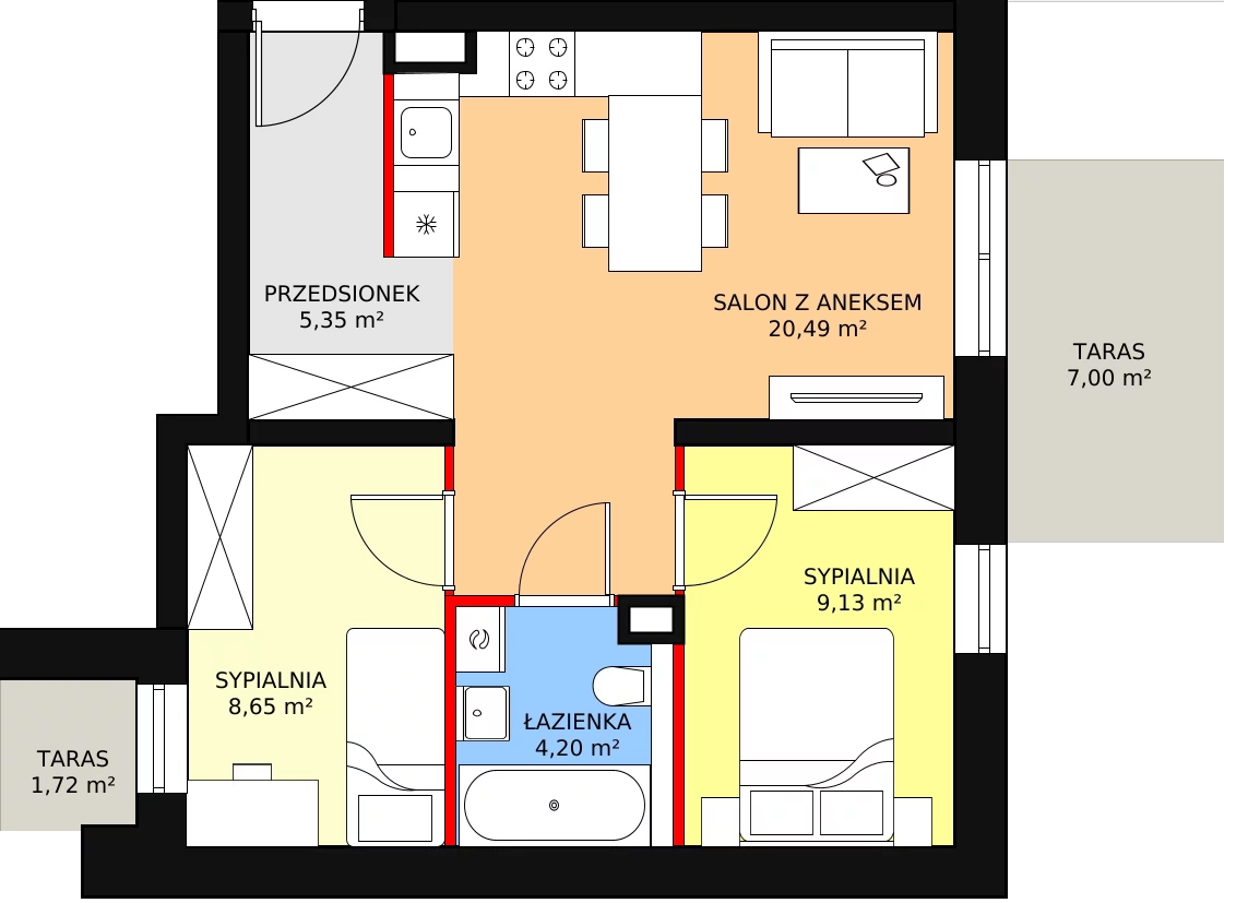 Apartament 47,82 m², parter, oferta nr B1M4, Cztery Kąty Potockiego etap II, Rzeszów, Załęże, ul. Hr. Alfreda Potockiego